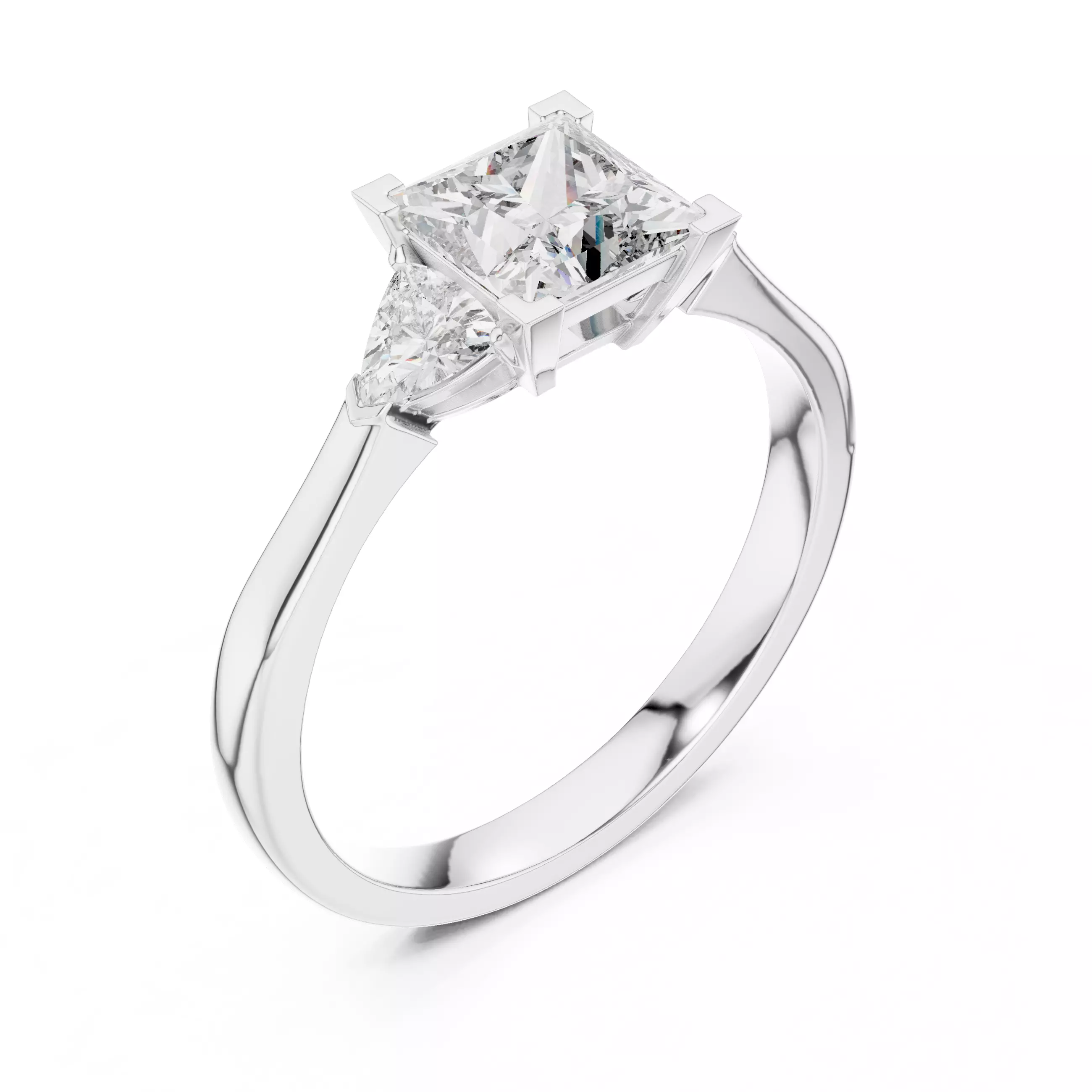 Princess Trillion Trio Solitaire Ring 3dm stl renders animation 3D print model_7