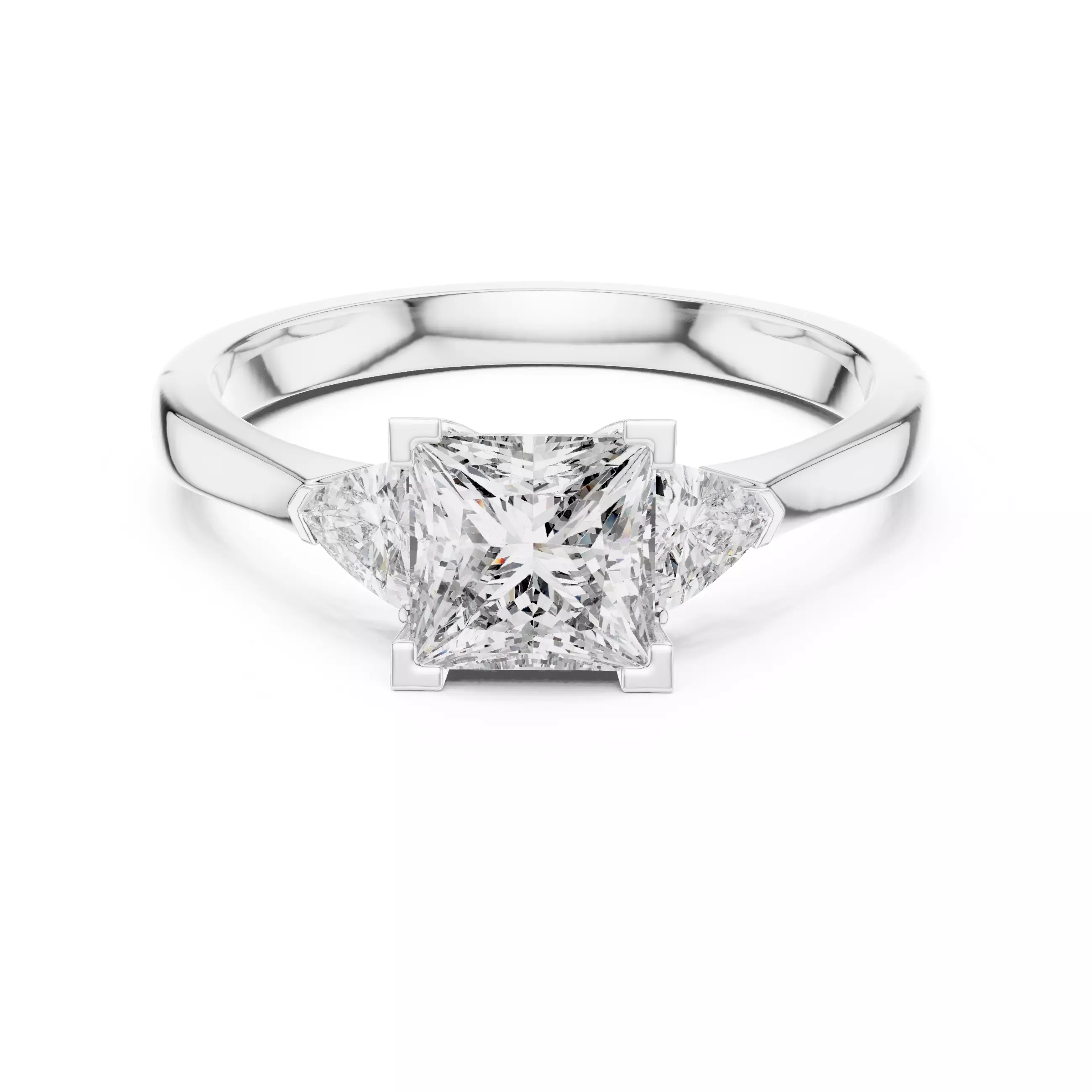 Princess Trillion Trio Solitaire Ring 3dm stl renders animation 3D print model_9