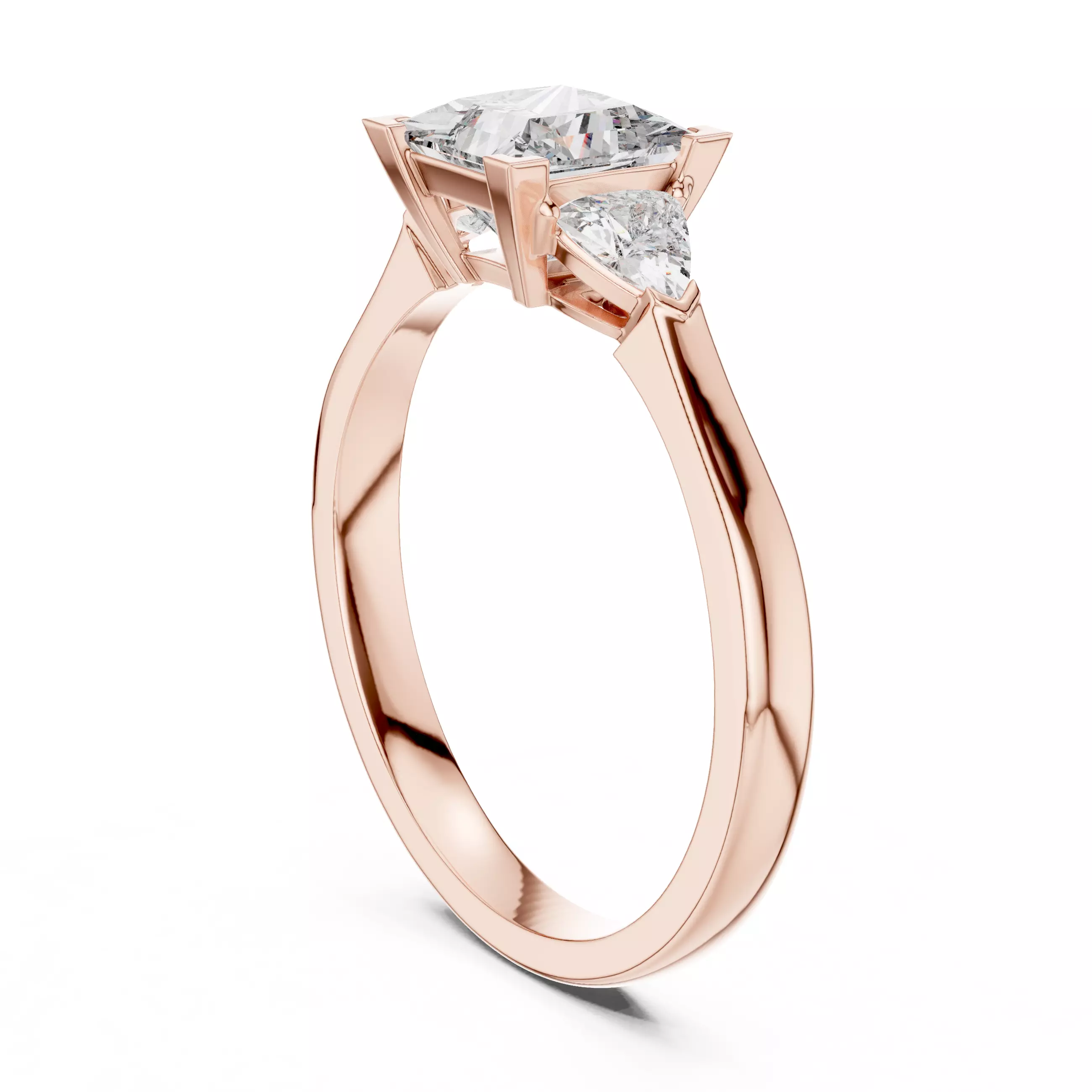 Princess Trillion Trio Solitaire Ring 3dm stl renders animation 3D print model_3