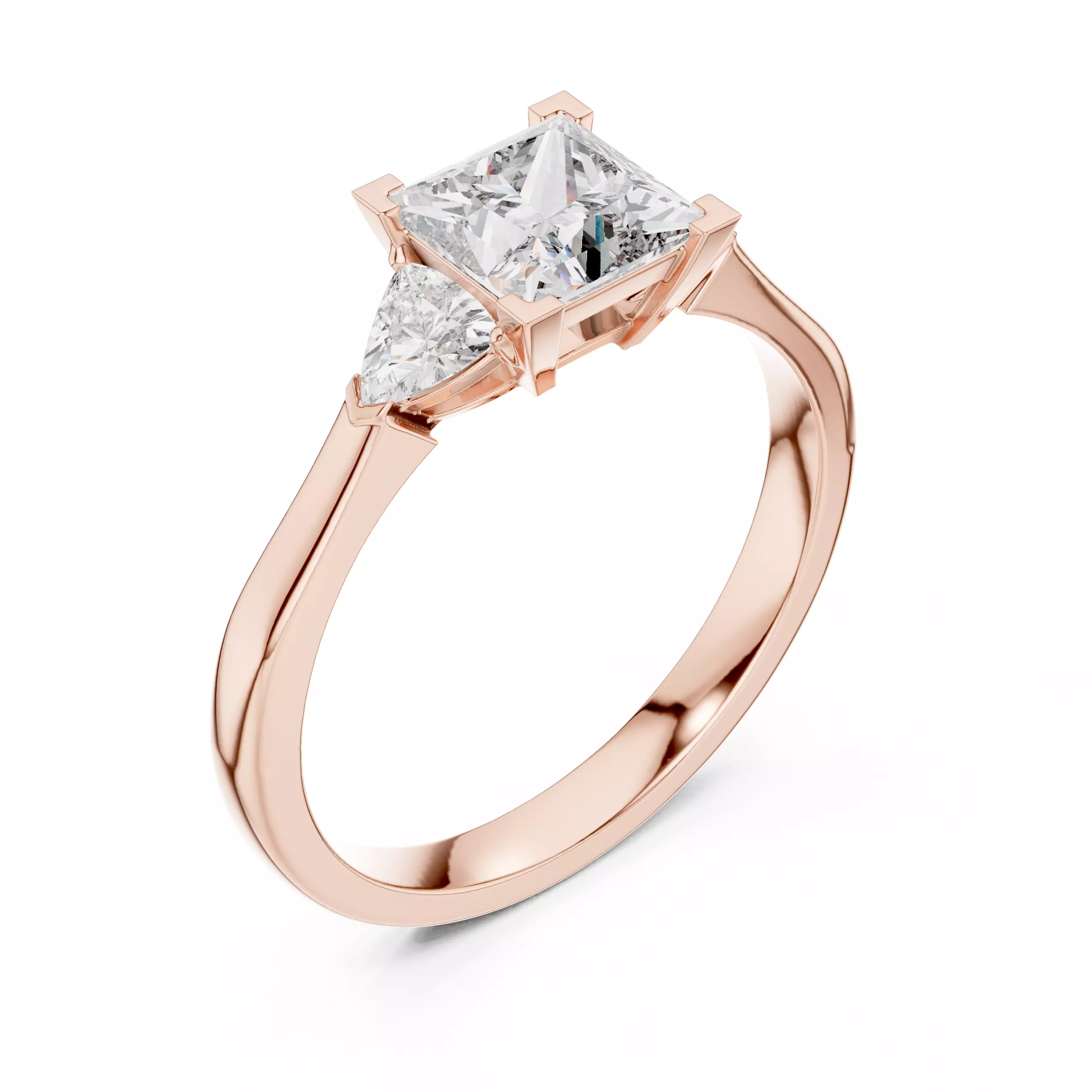 Princess Trillion Trio Solitaire Ring 3dm stl renders animation 3D print model_4