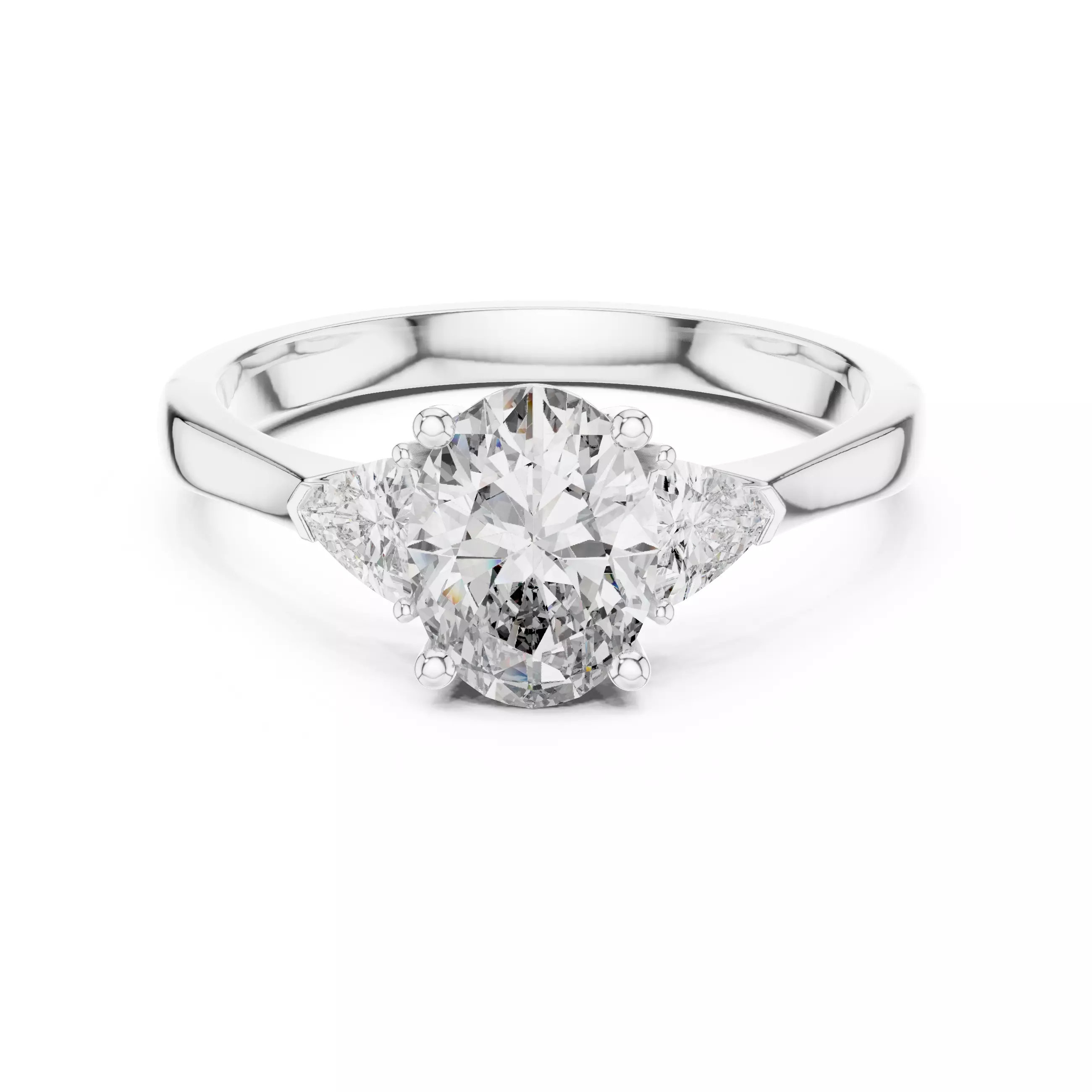 Trillion Oval Trio Solitaire Ring 3dm stl renders 360 animation 3D print model_9