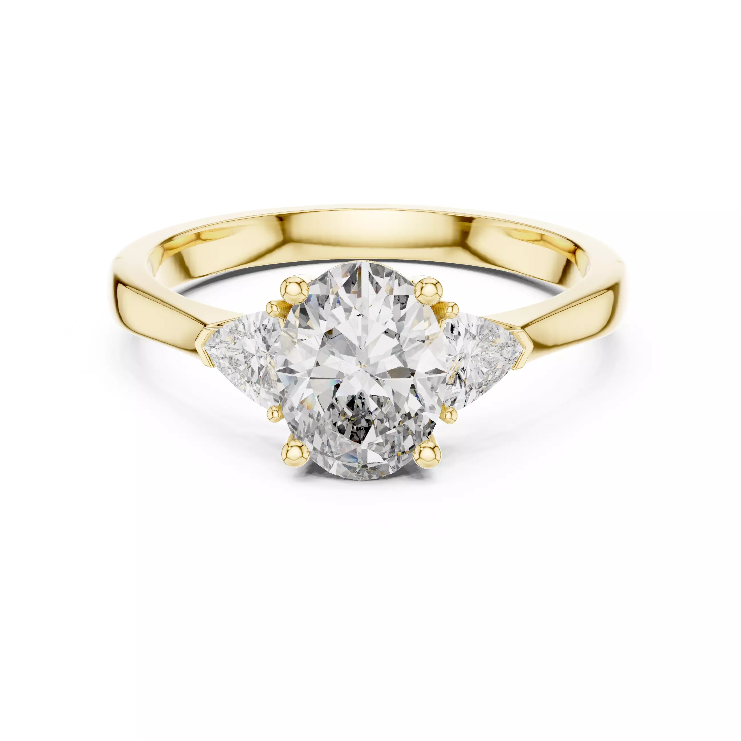 Trillion Oval Trio Solitaire Ring 3dm stl renders 360 animation 3D print model_13