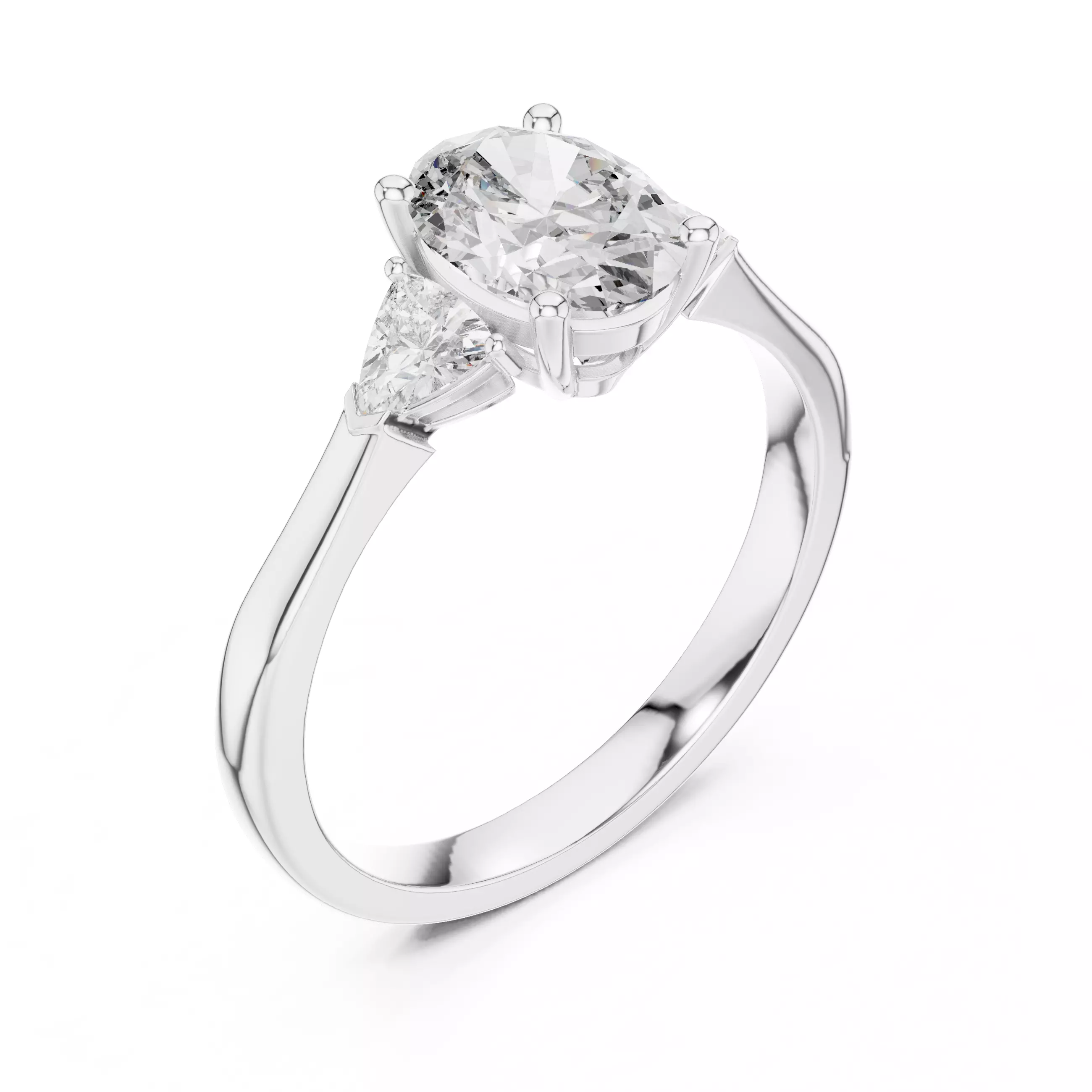 Trillion Oval Trio Solitaire Ring 3dm stl renders 360 animation 3D print model_7