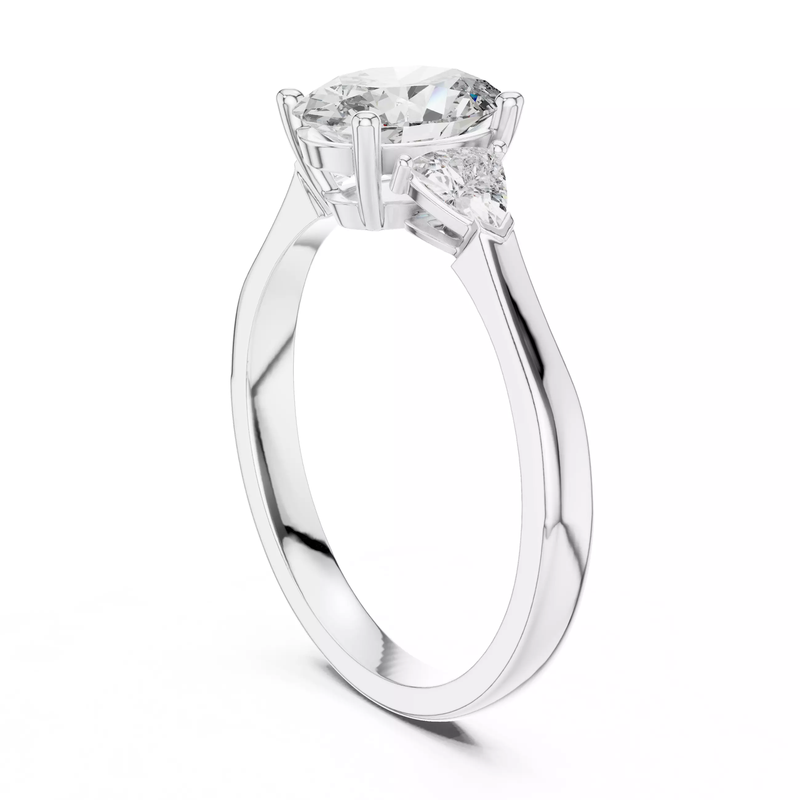 Trillion Oval Trio Solitaire Ring 3dm stl renders 360 animation 3D print model_6