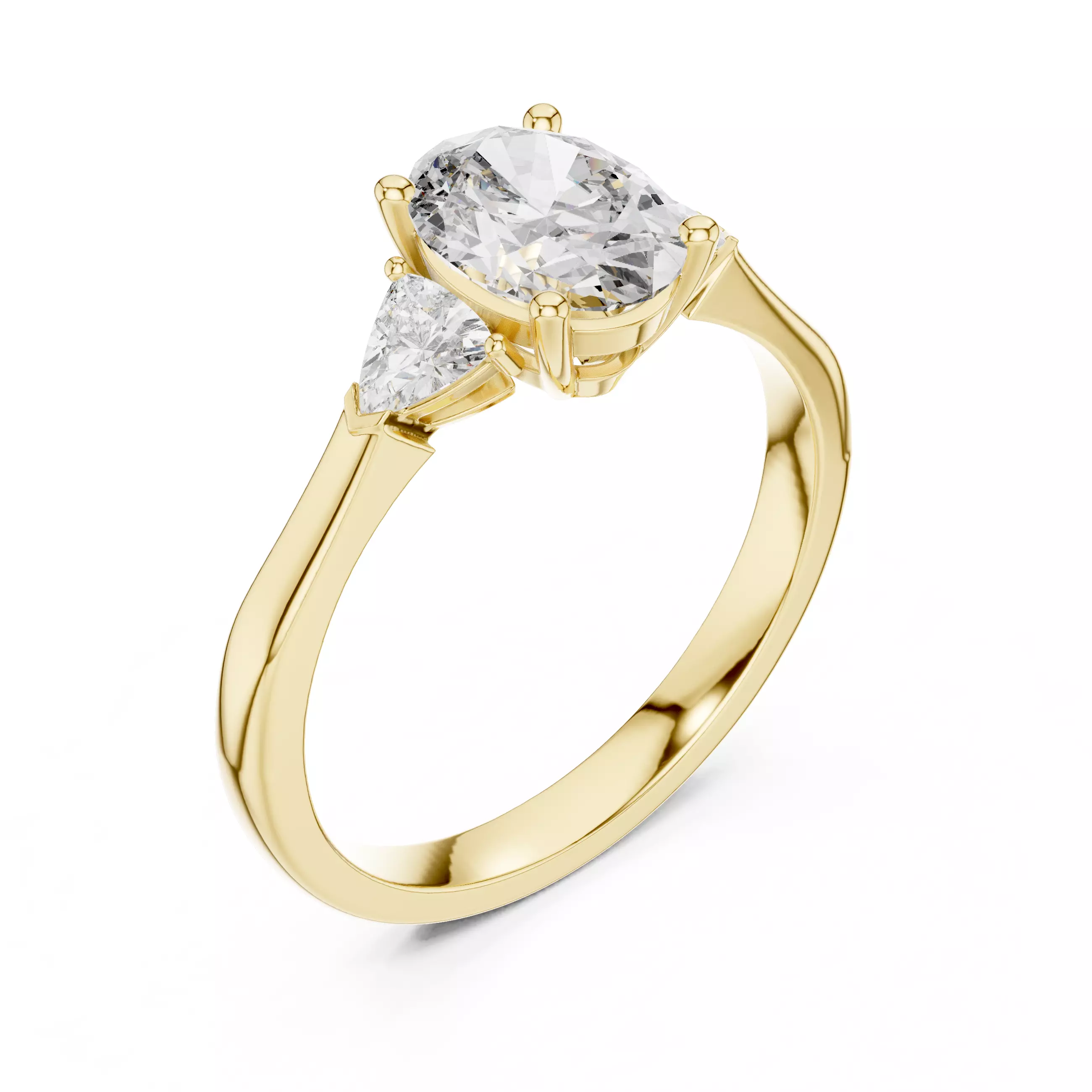 Trillion Oval Trio Solitaire Ring 3dm stl renders 360 animation 3D print model_11