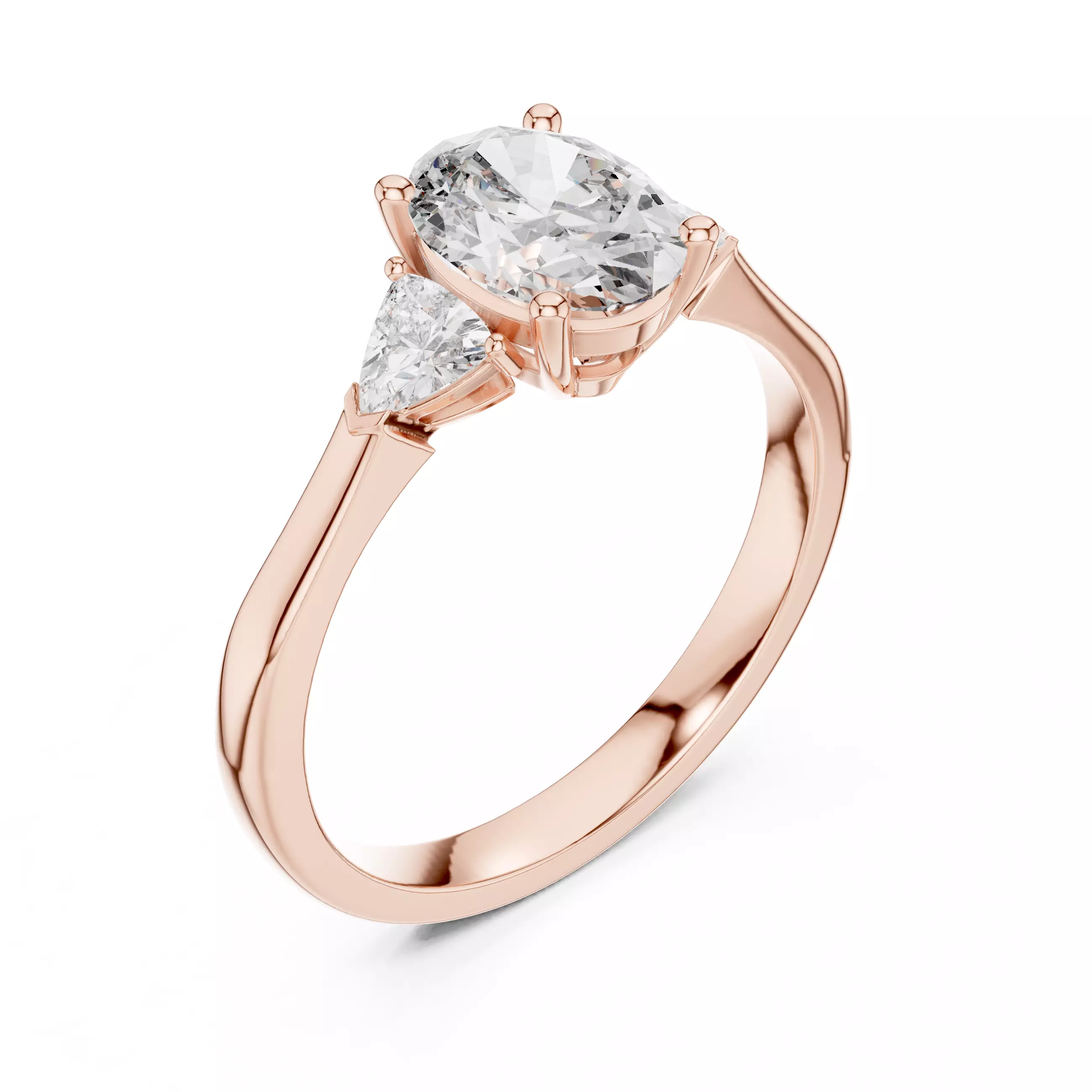 Trillion Oval Trio Solitaire Ring 3dm stl renders 360 animation 3D print model_4