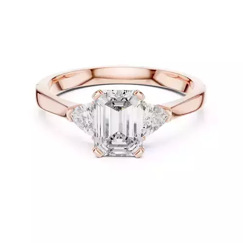 Emerald Trillion Trio Solitaire Ring 3dm stl renders animation  3D print model
