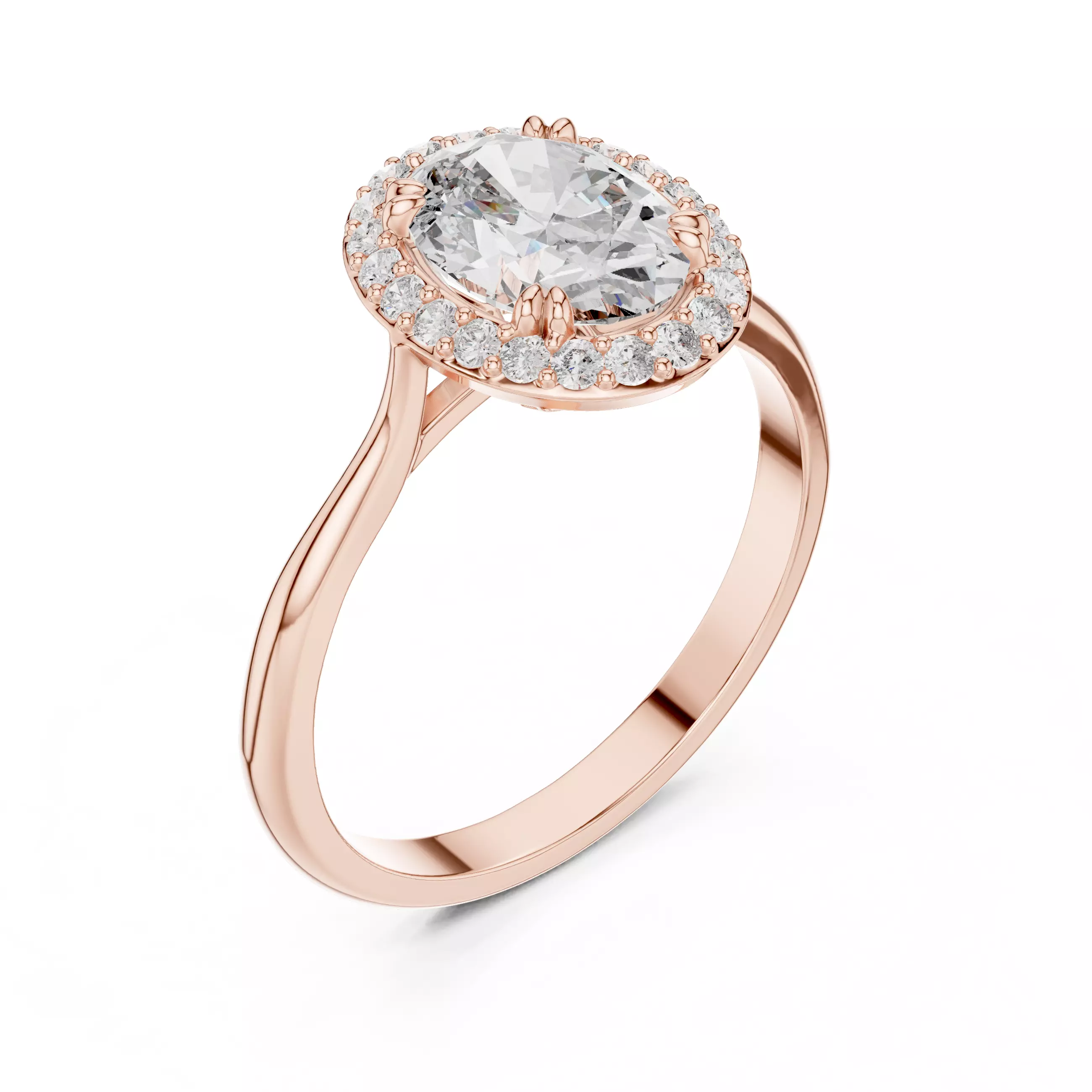 Oval Halo Solitaire Ring 3dm stl renders 360 animation videos 3D print model_4