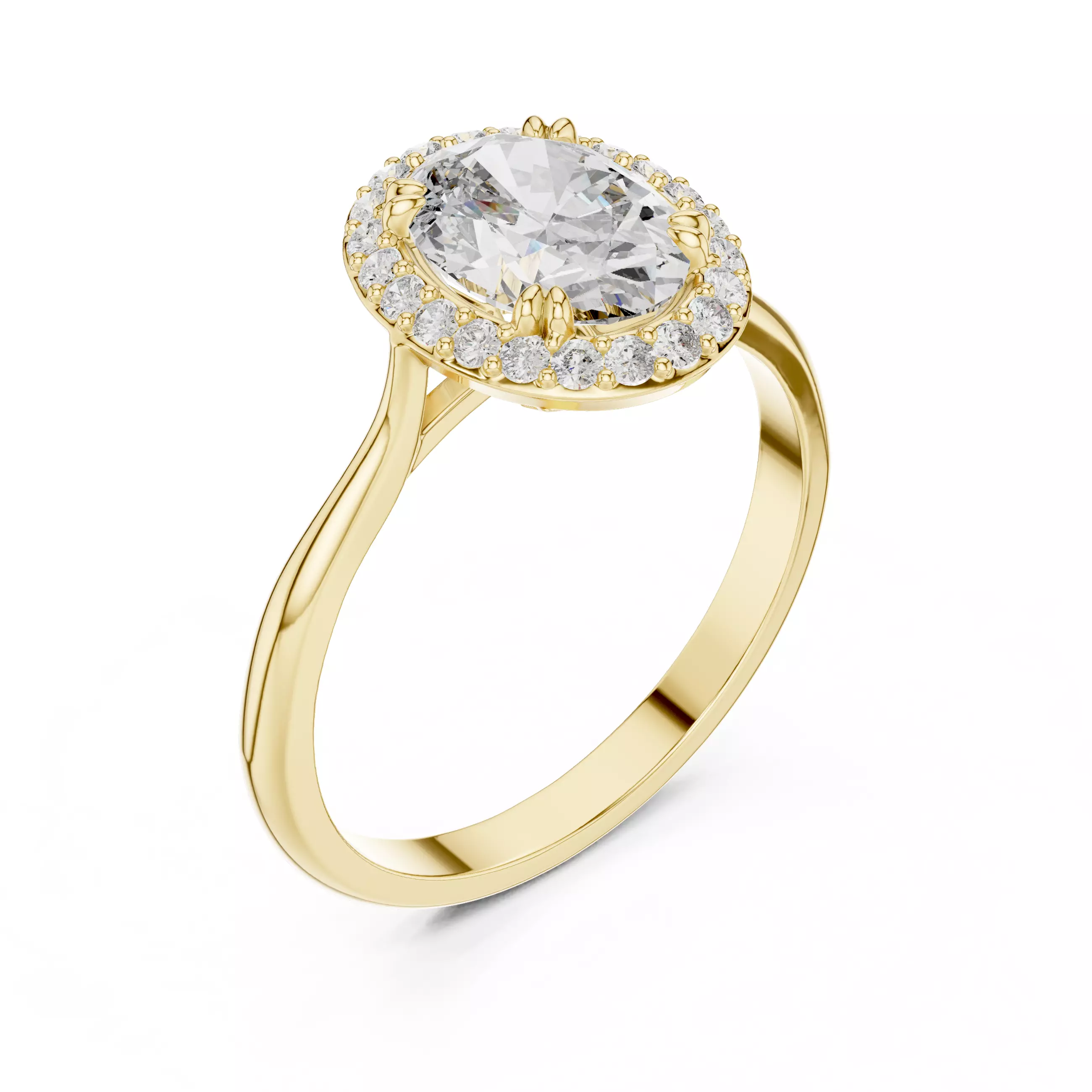 Oval Halo Solitaire Ring 3dm stl renders 360 animation videos 3D print model_11