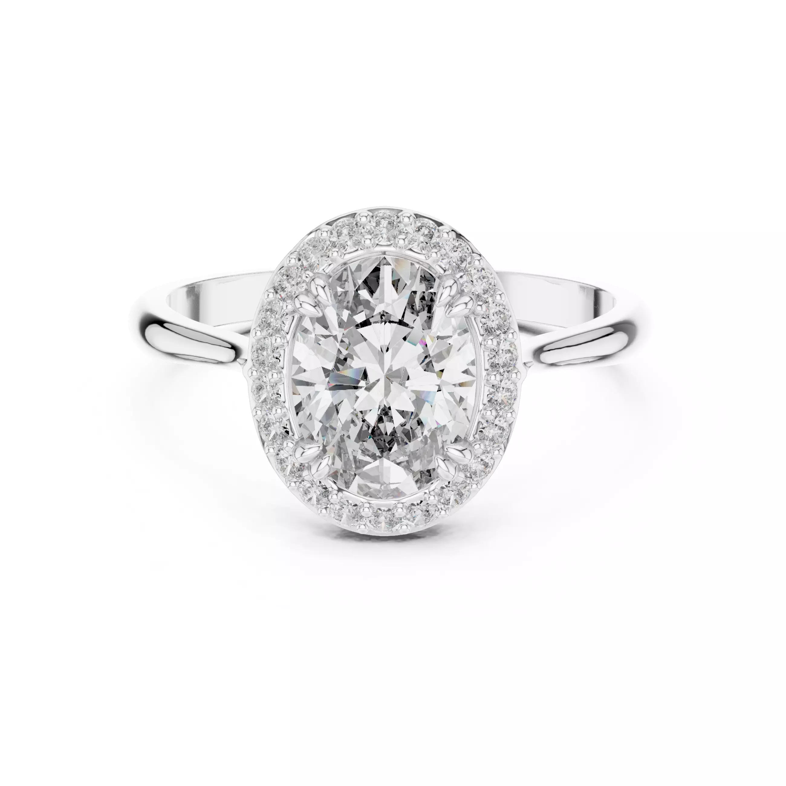 Oval Halo Solitaire Ring 3dm stl renders 360 animation videos 3D print model_9