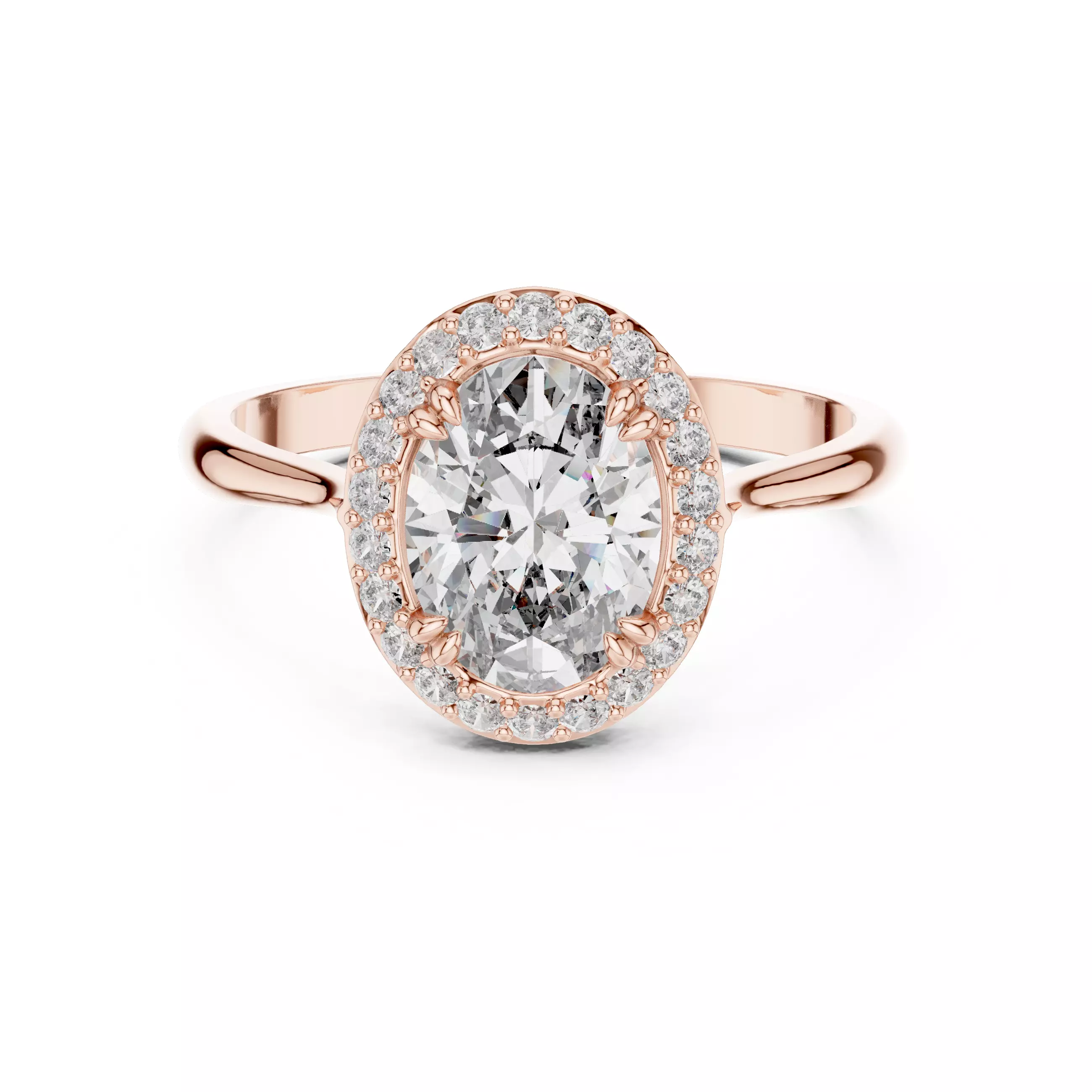 Oval Halo Solitaire Ring 3dm stl renders 360 animation videos 3D print model_0