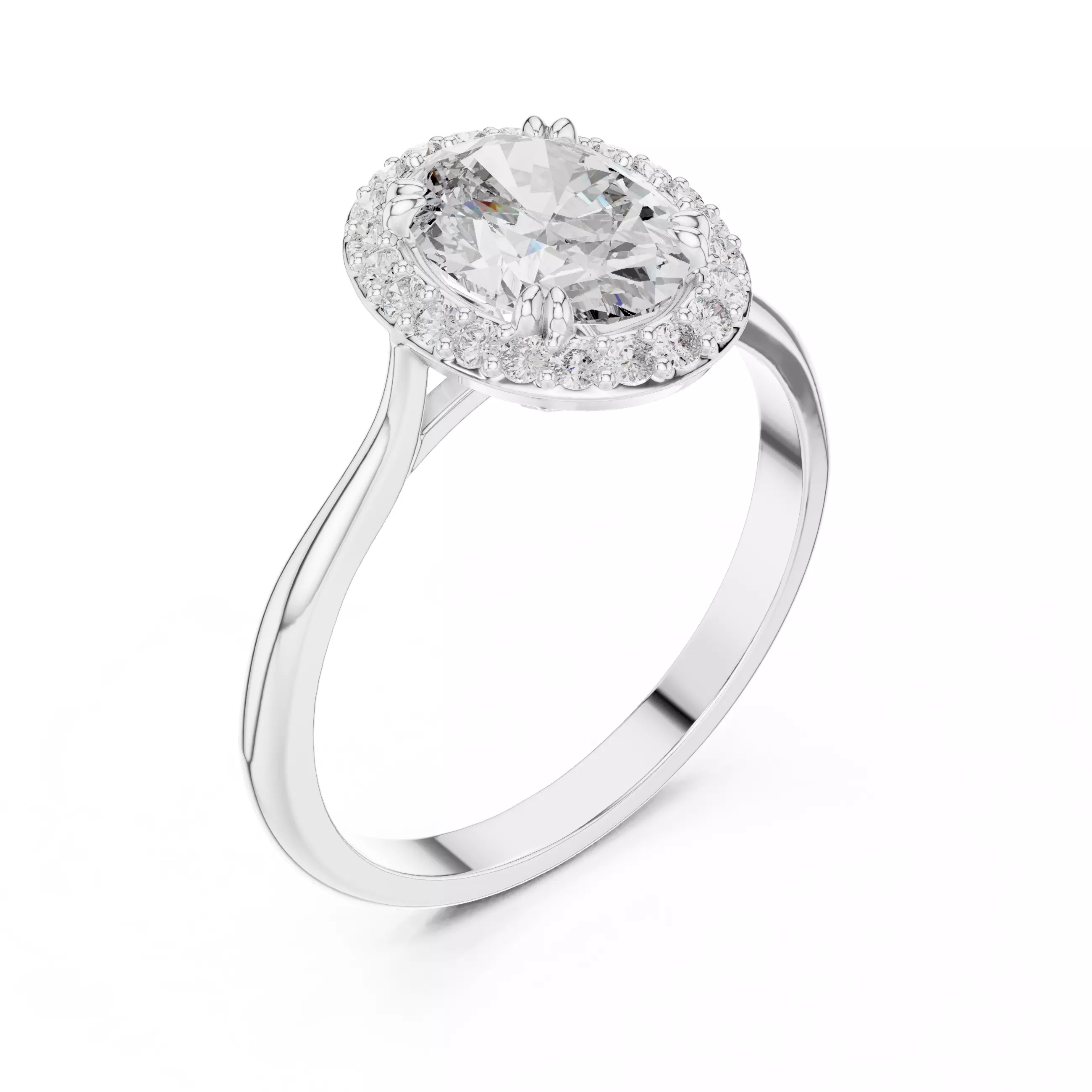 Oval Halo Solitaire Ring 3dm stl renders 360 animation videos 3D print model_7