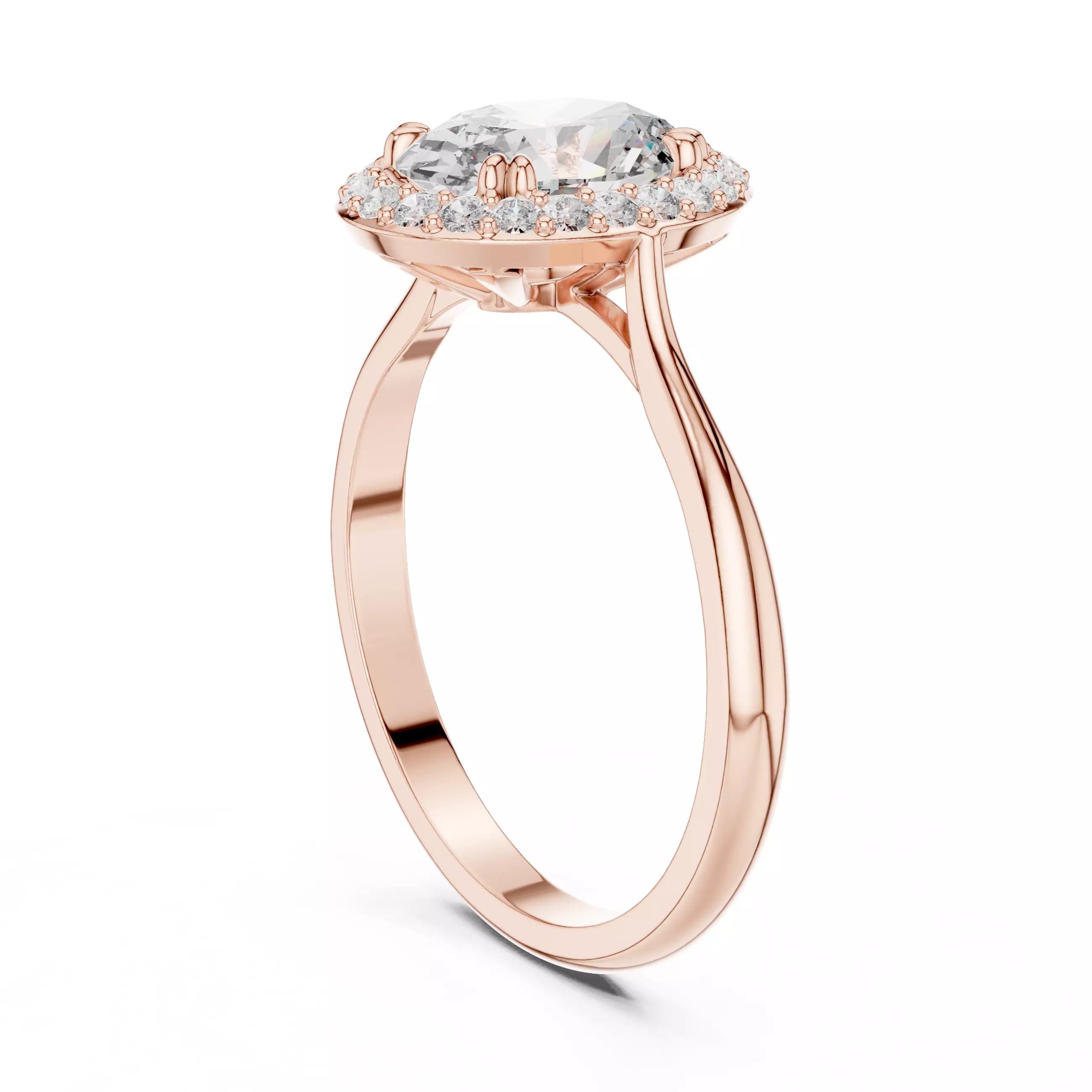 Oval Halo Solitaire Ring 3dm stl renders 360 animation videos 3D print model_3