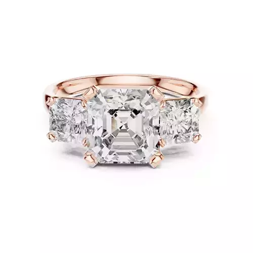Emerald Radiant Trio Solitaire Ring 3dm stl renders animation 3D print model