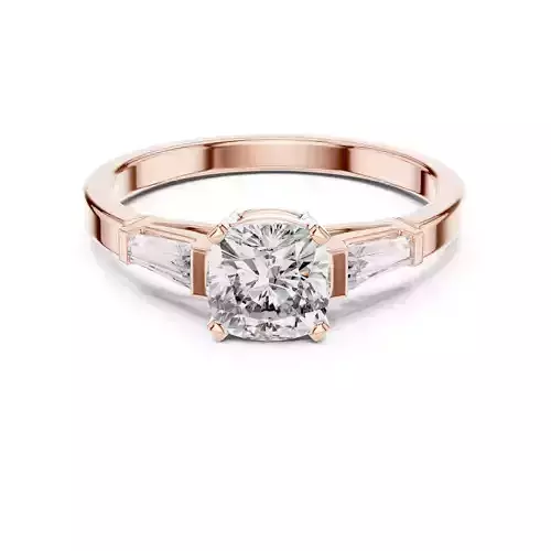 Cushion Baguette Trio Solitaire Ring 3dm stl renders animation 3D print model