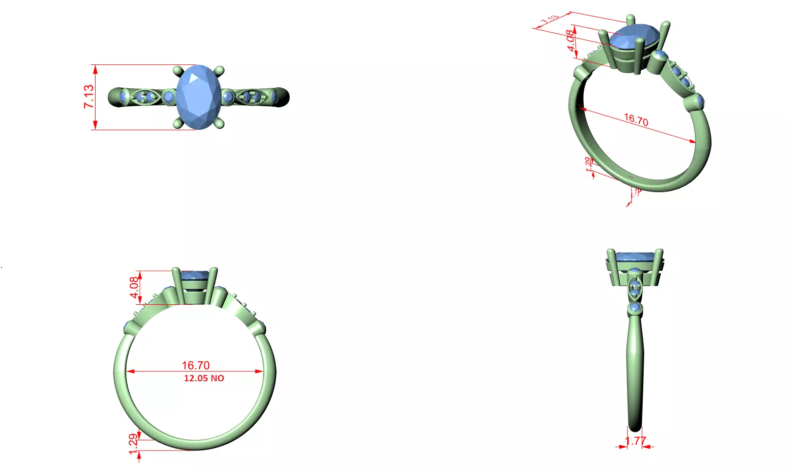 Oval Solitaire Ring 3dm stl renders 360 animation videos 3D print model_1