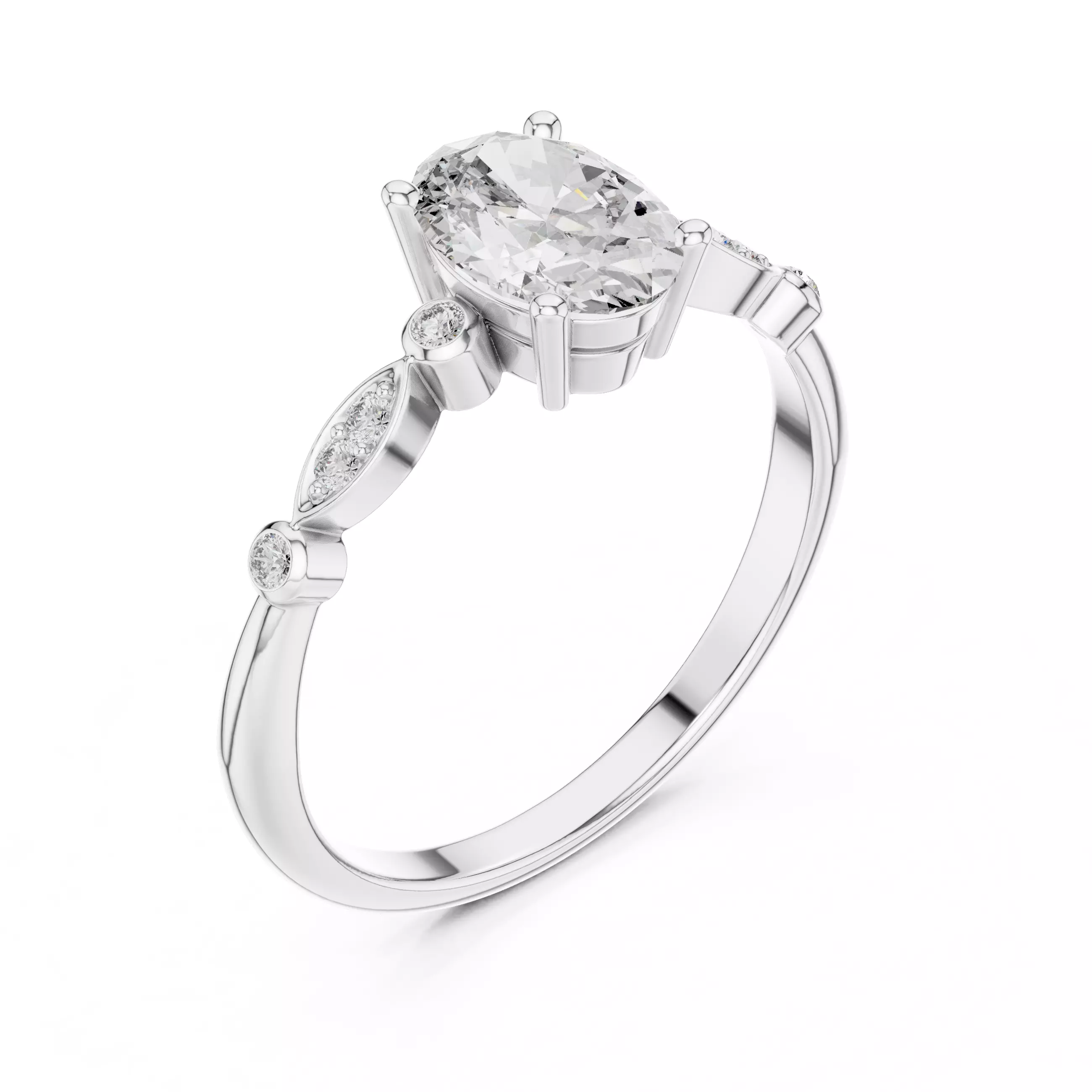 Oval Solitaire Ring 3dm stl renders 360 animation videos 3D print model_7