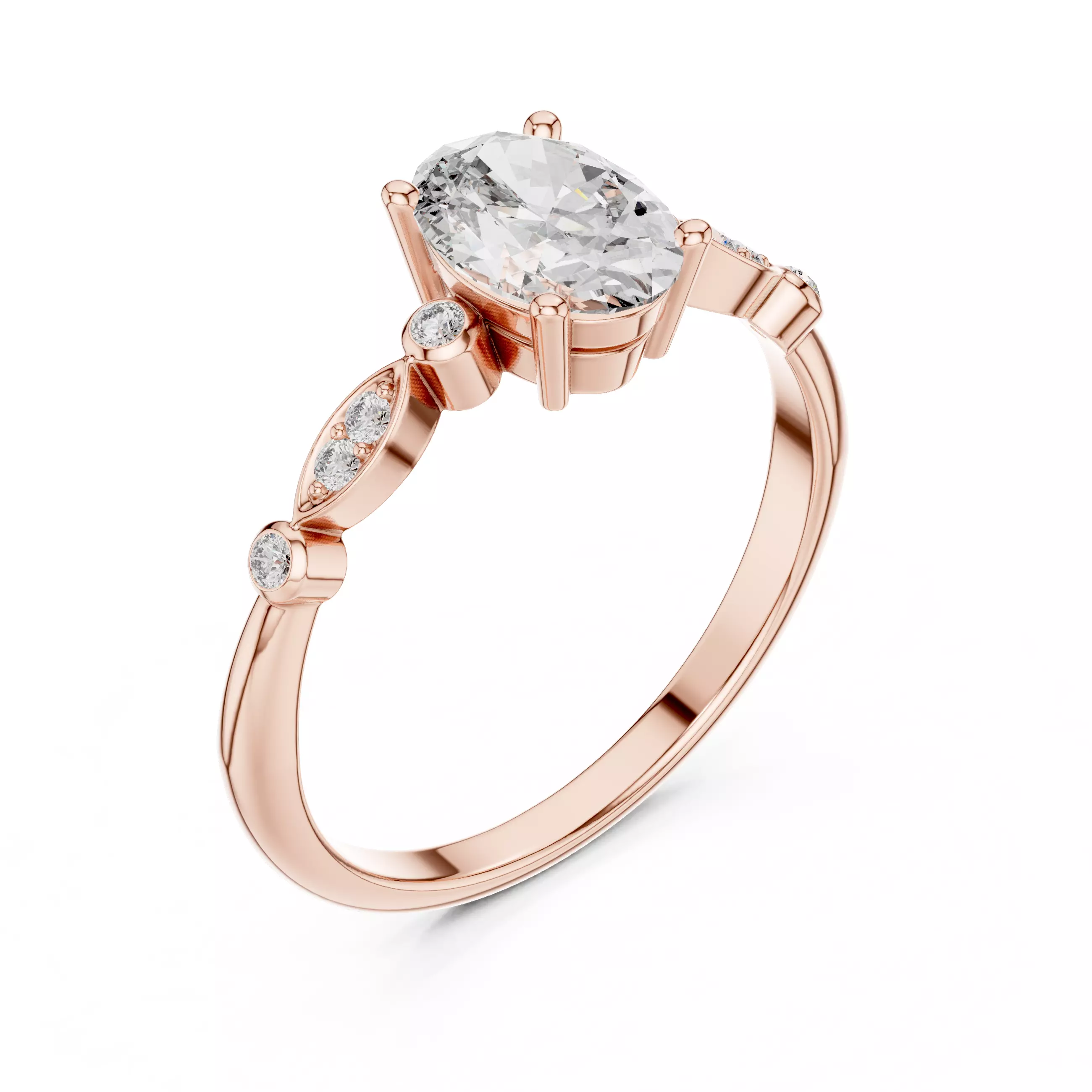 Oval Solitaire Ring 3dm stl renders 360 animation videos 3D print model_4