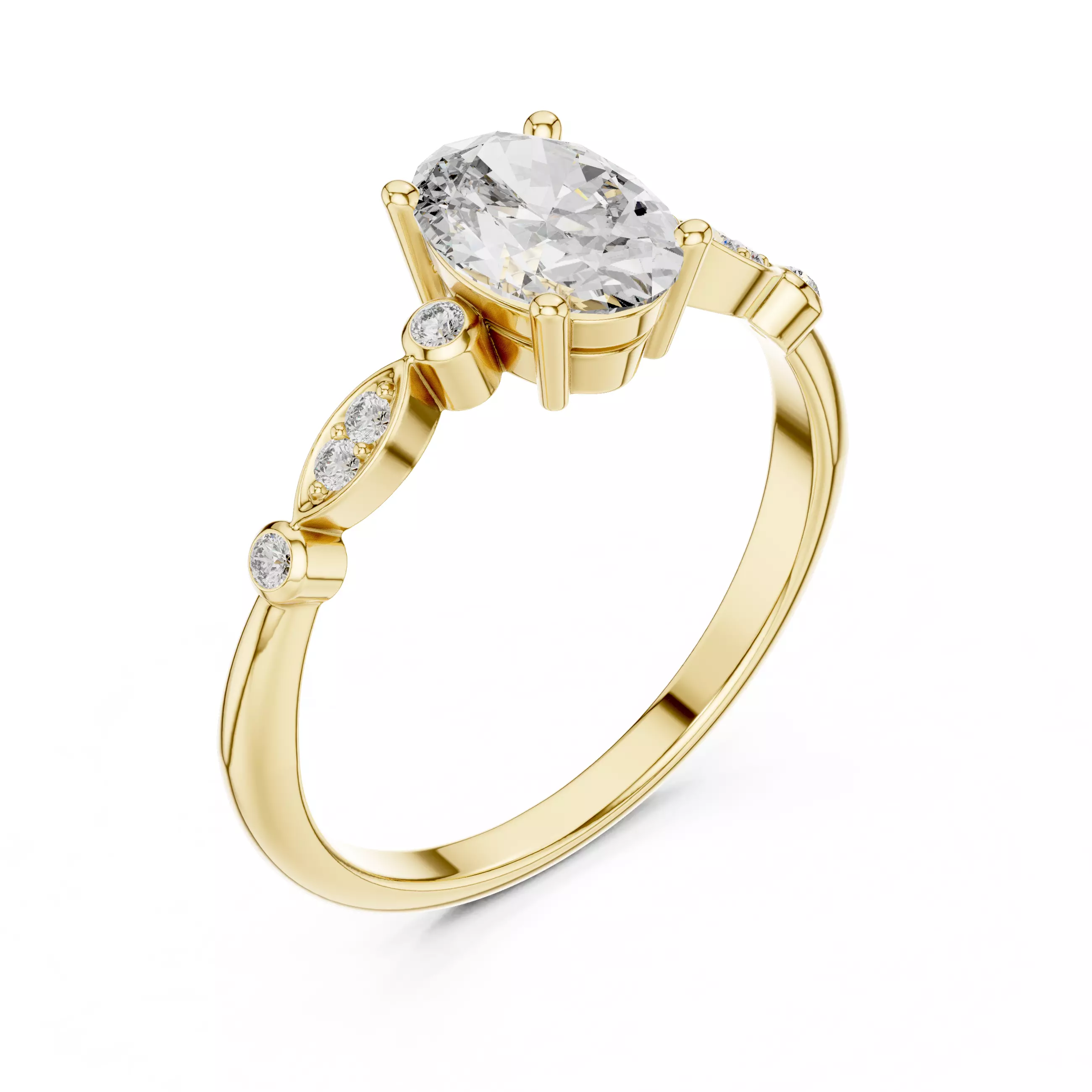 Oval Solitaire Ring 3dm stl renders 360 animation videos 3D print model_11