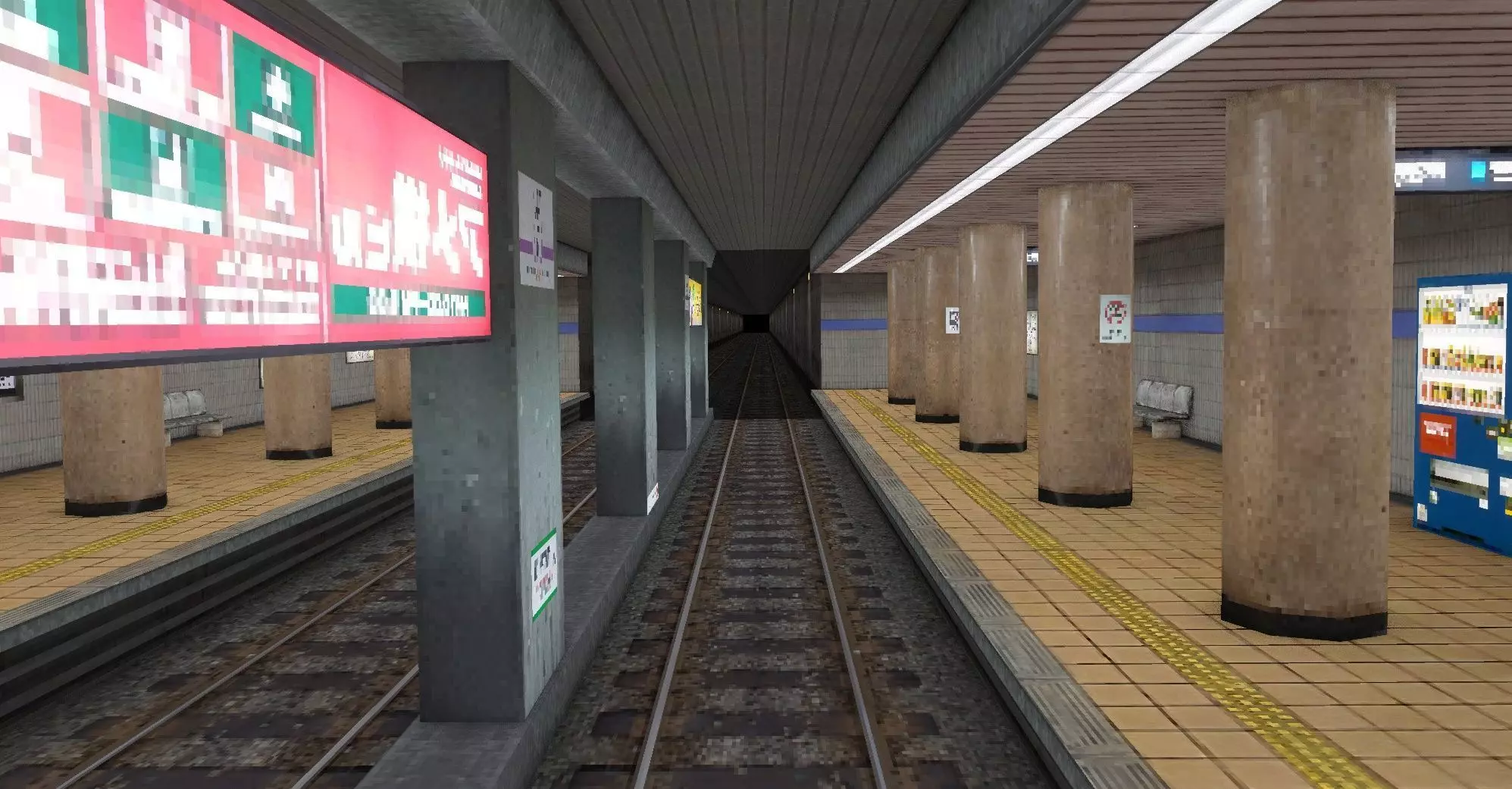 Japan Subway Train Station PS1 style Low-poly 3D model_14