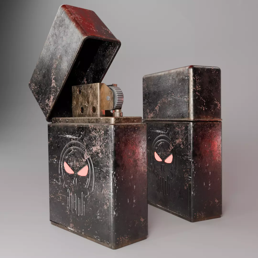 Vintage Skull Engraved Lighter Realistic 3D Model 3D model_0