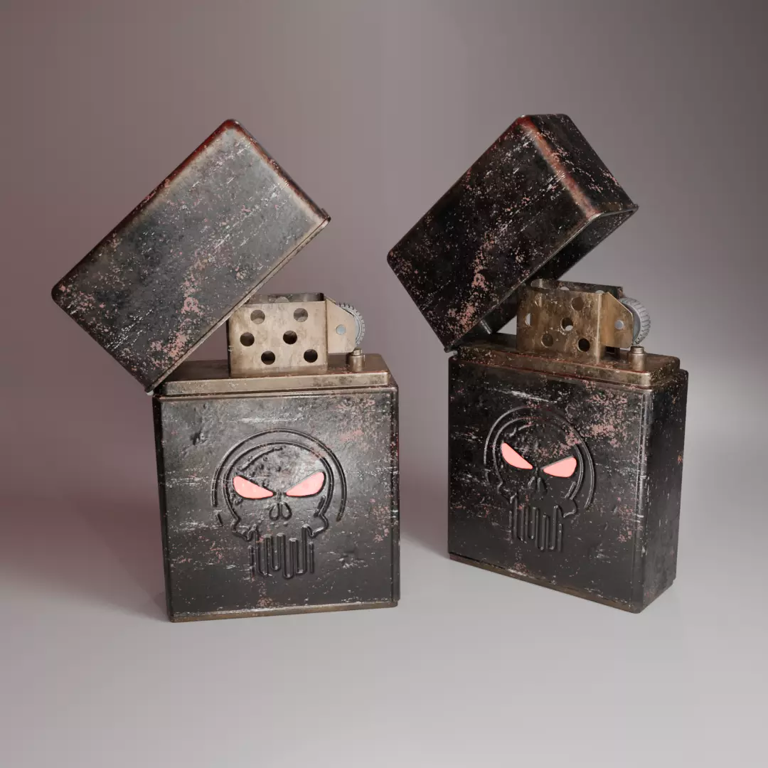 Vintage Skull Engraved Lighter Realistic 3D Model 3D model_2