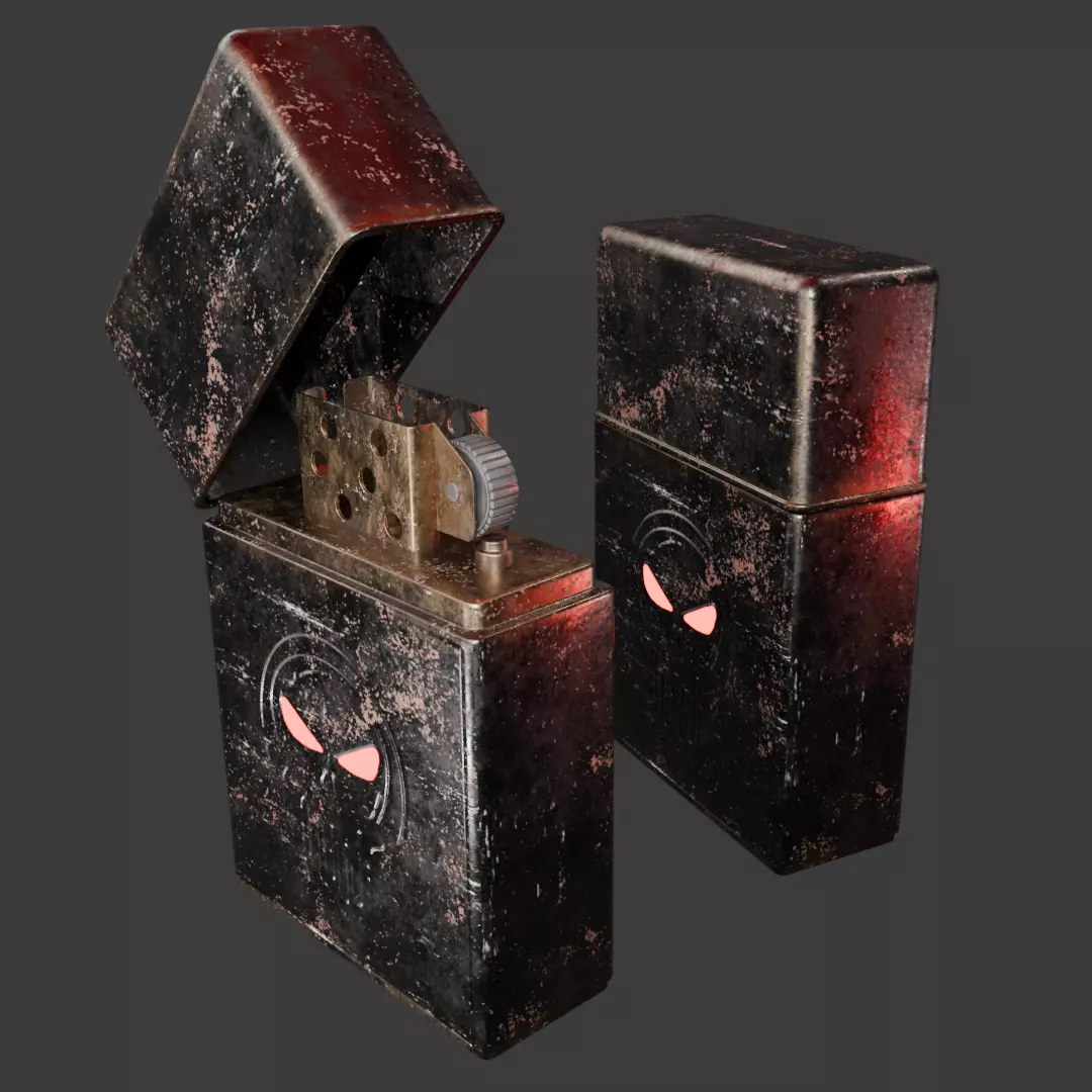 Vintage Skull Engraved Lighter Realistic 3D Model 3D model_5