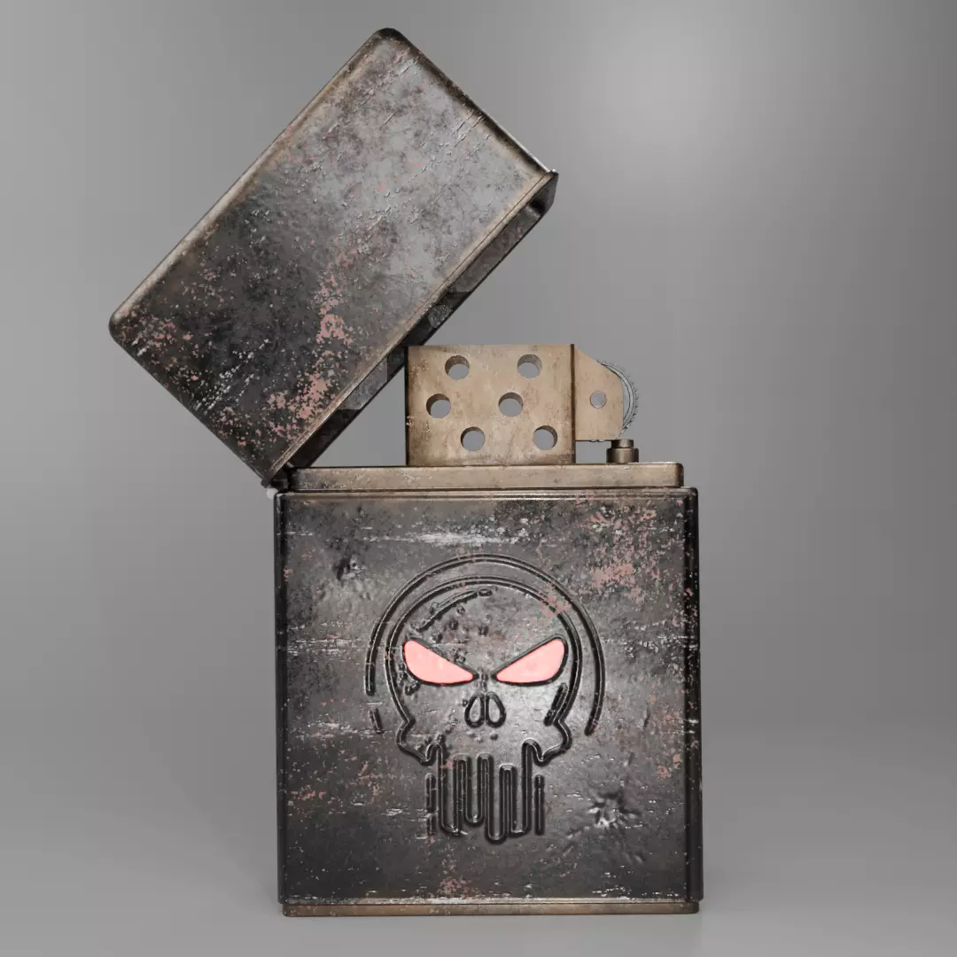 Vintage Skull Engraved Lighter Realistic 3D Model 3D model_1