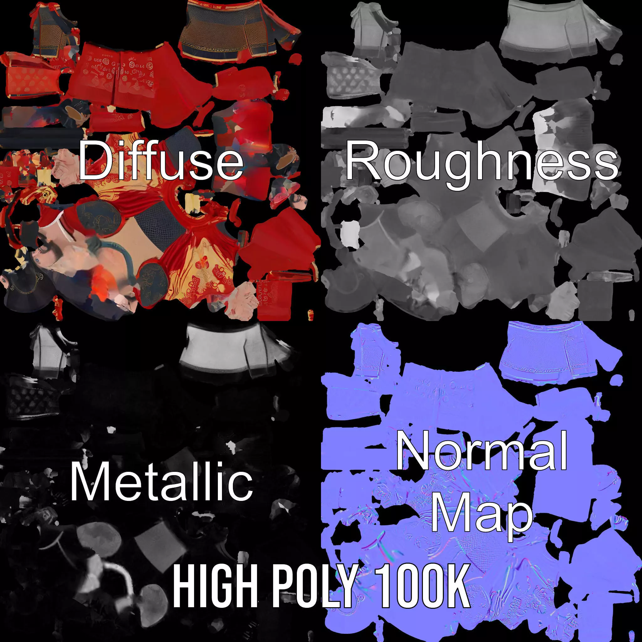 Samurai Warrior Armor model pack Low-poly 3D model_3