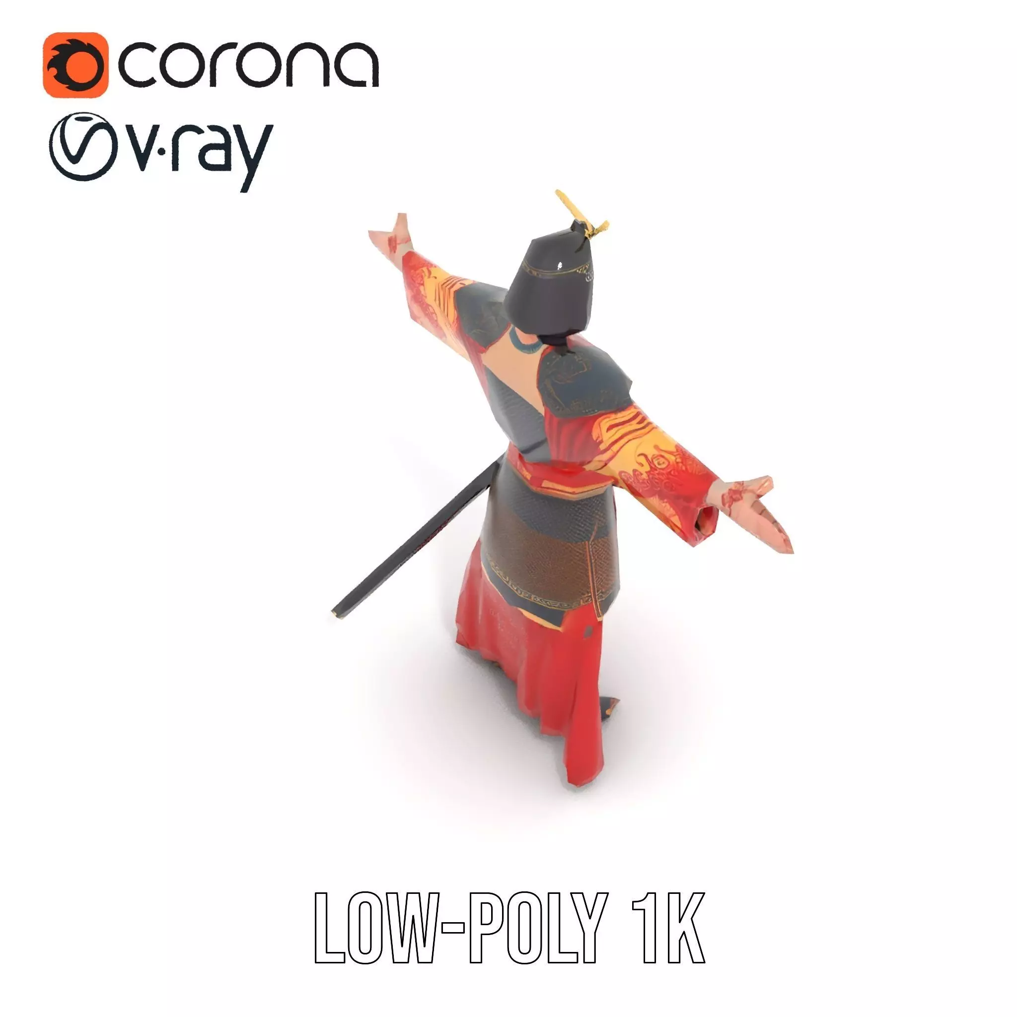 Samurai Warrior Armor model pack Low-poly 3D model_13