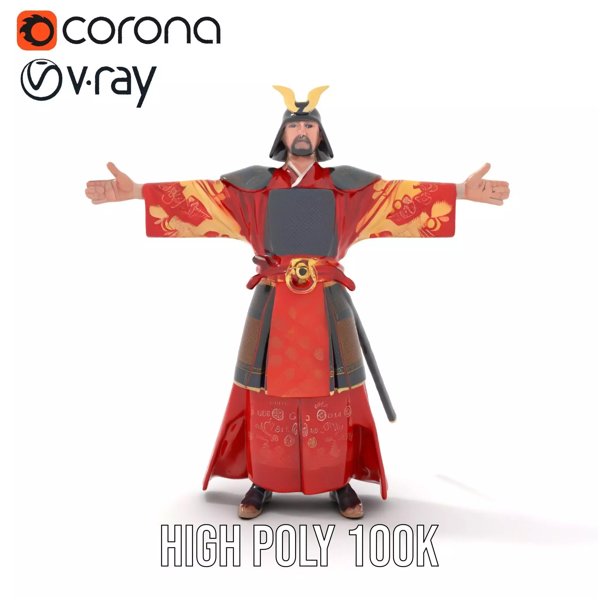 Samurai Warrior Armor model pack Low-poly 3D model_14