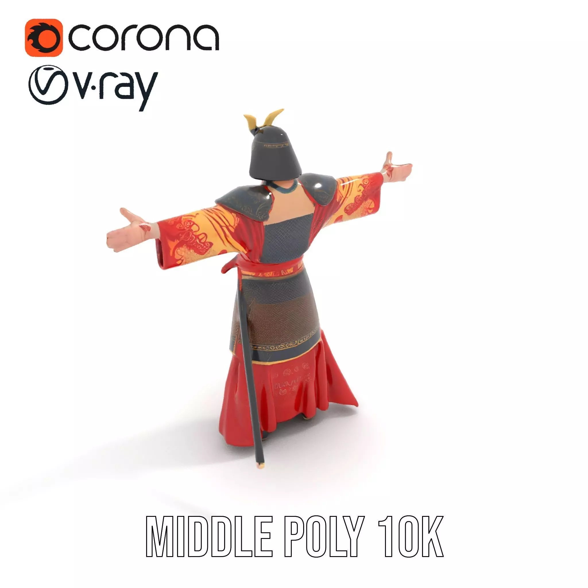 Samurai Warrior Armor model pack Low-poly 3D model_5