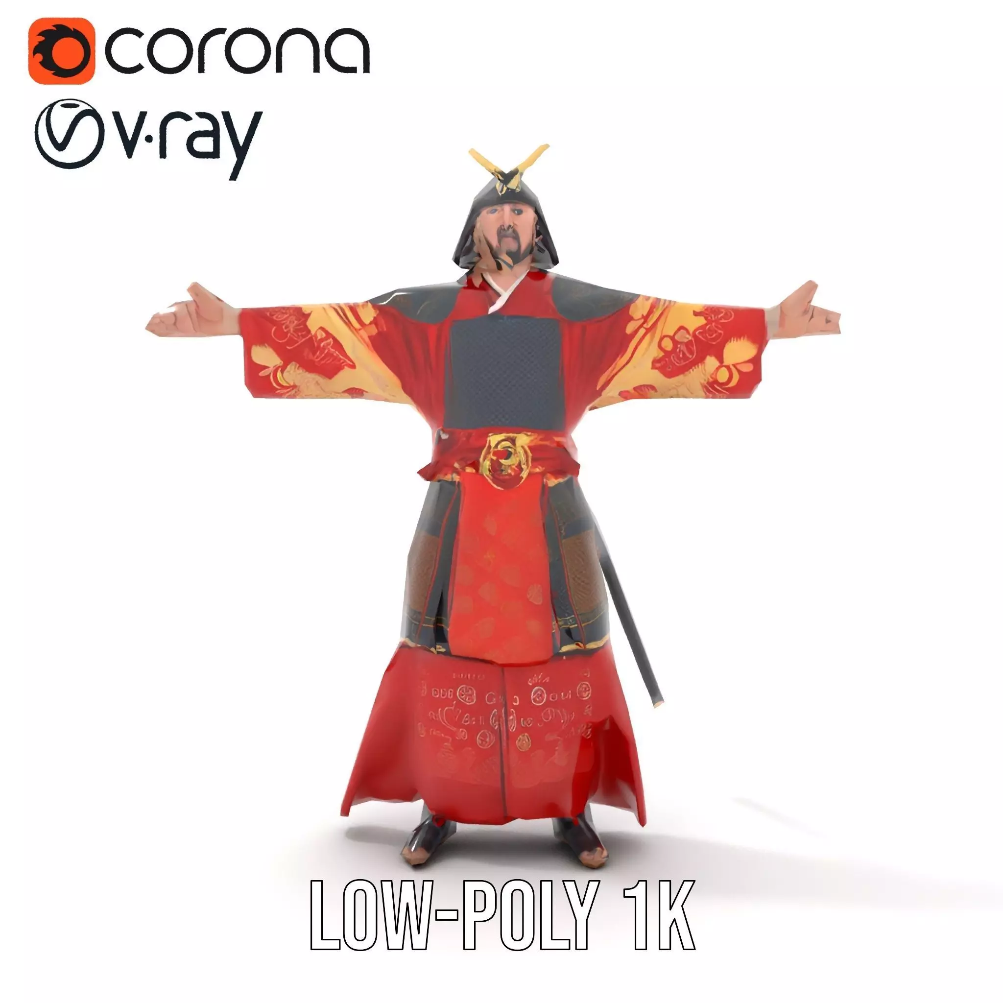 Samurai Warrior Armor model pack Low-poly 3D model_7