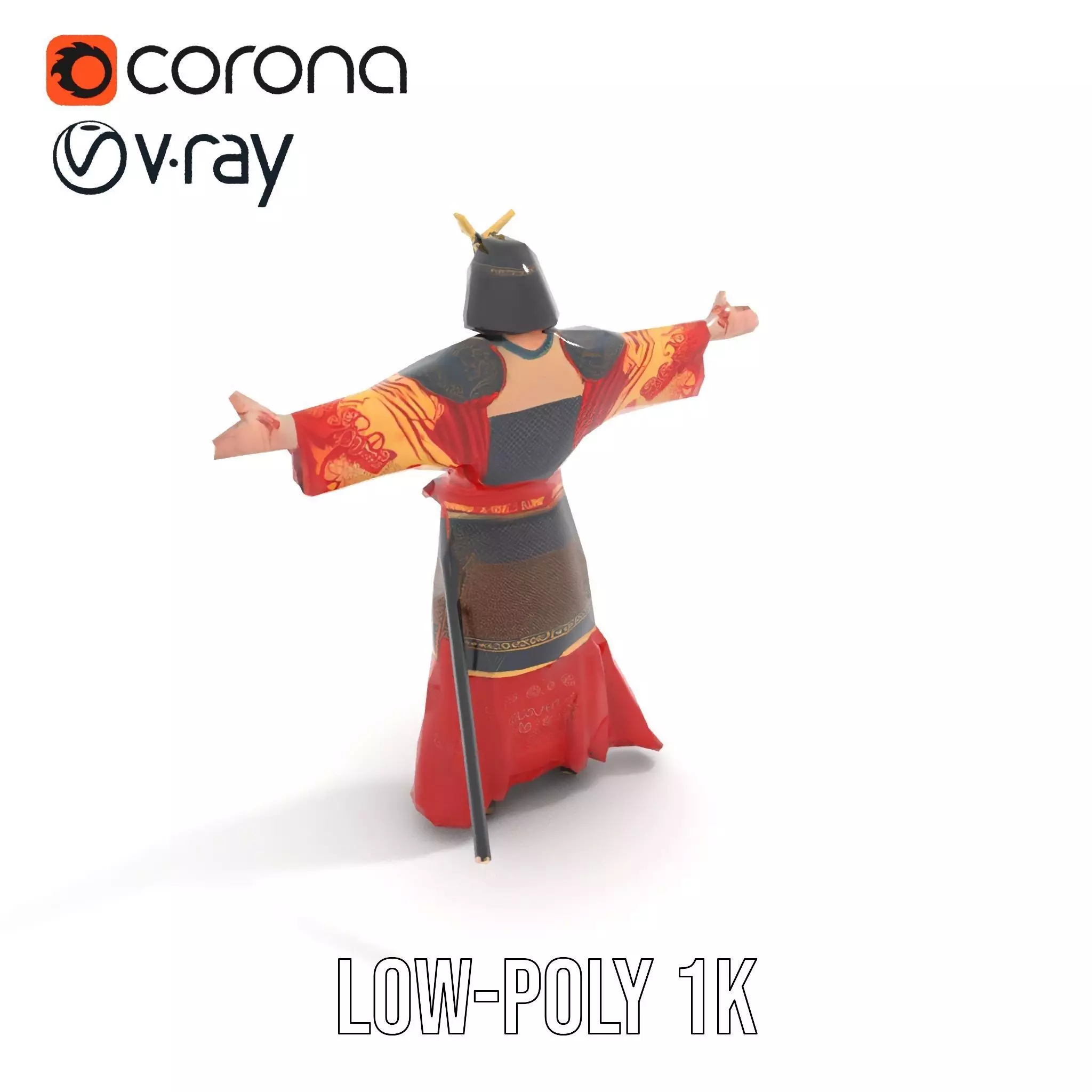 Samurai Warrior Armor model pack Low-poly 3D model_10