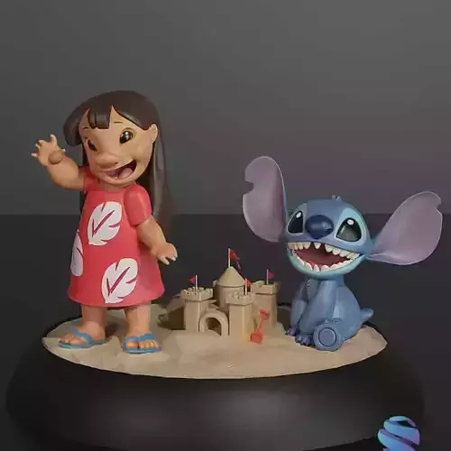 Lilo and Stitch Beach Diorama STL - 3D Printable Disney Fan Art