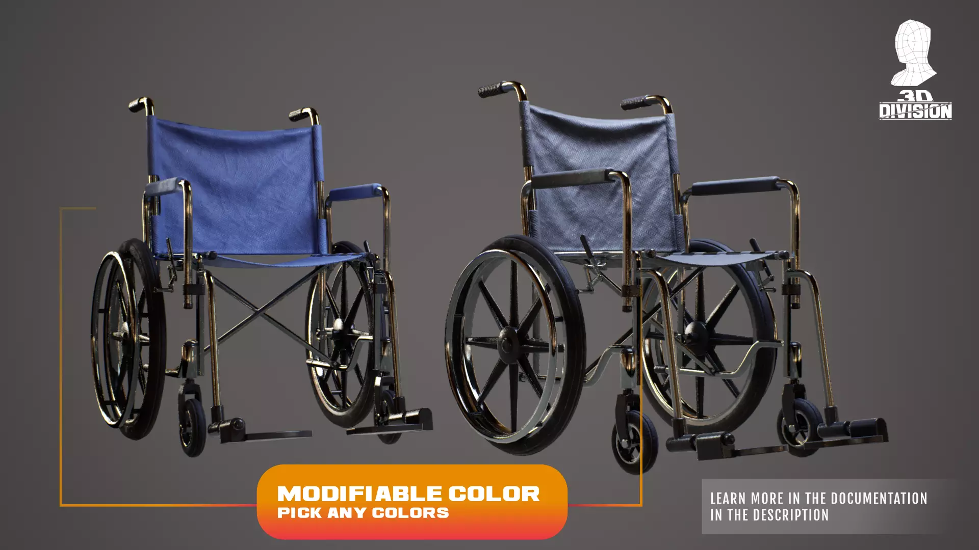 Hospital WheelChair - PBR Game Ready - LOW POLY Low-poly 3D model_3