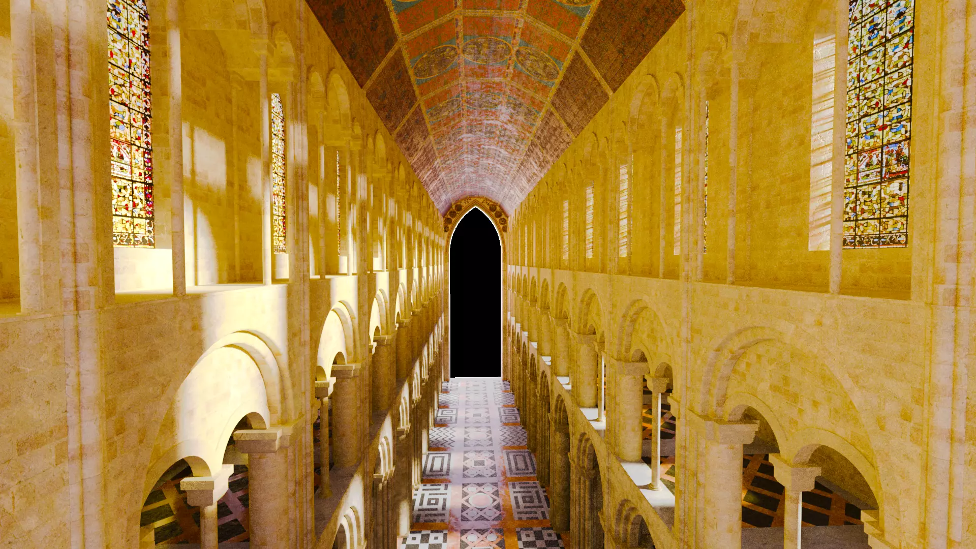 Cathedral Romanesque Nave Low-poly 3D model_12