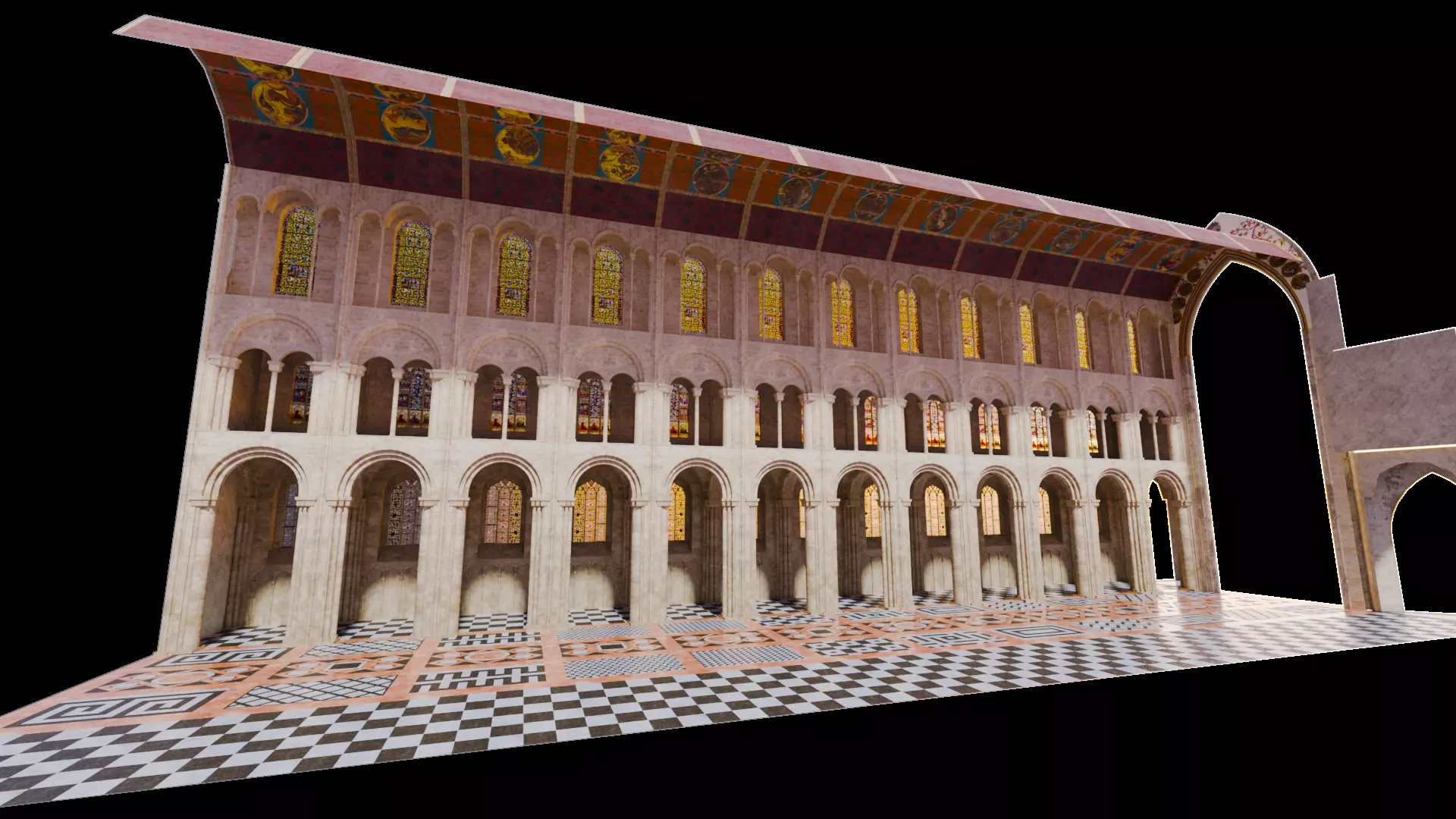 Cathedral Romanesque Nave Low-poly 3D model_0