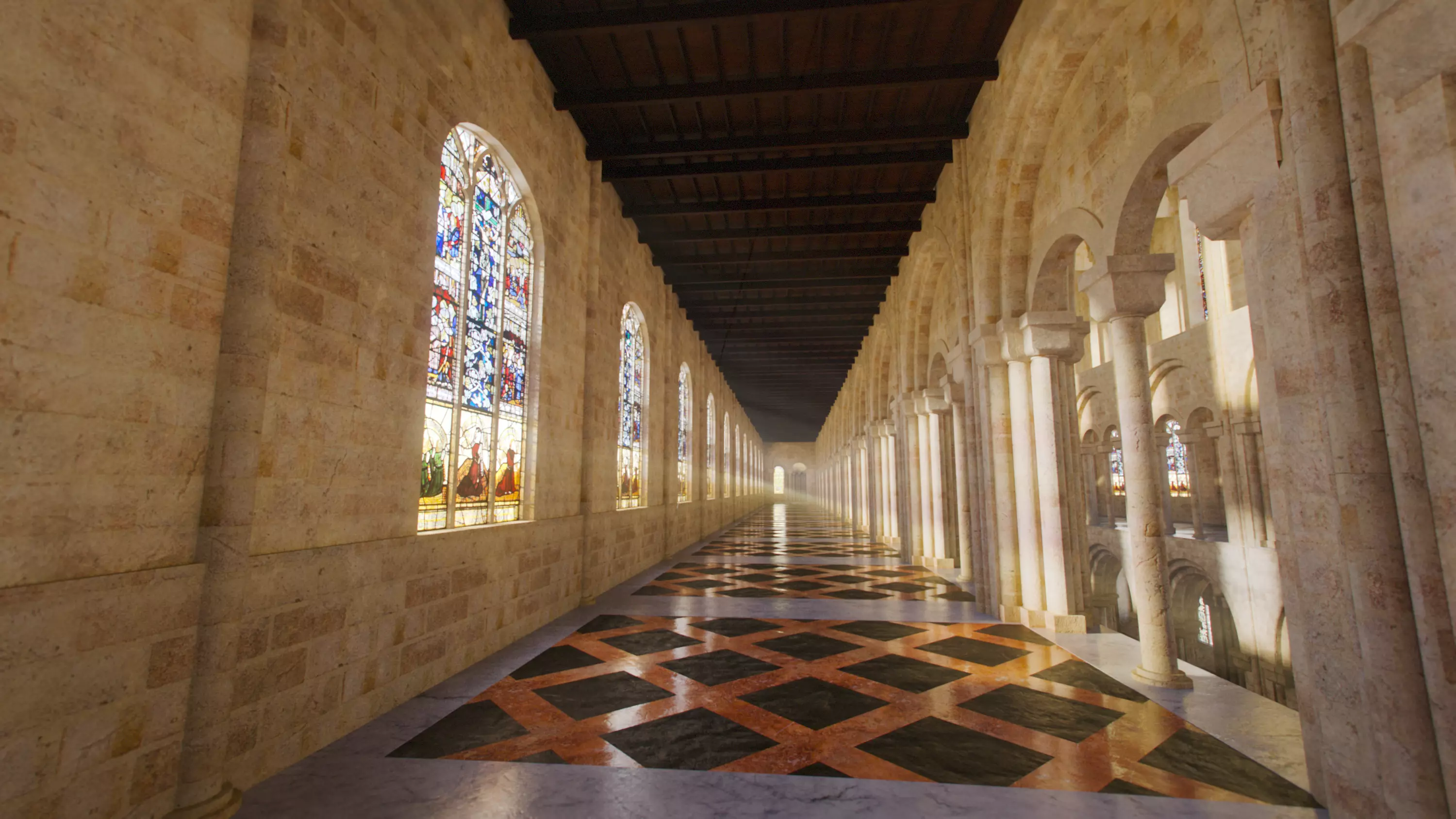 Cathedral Romanesque Nave Low-poly 3D model_8