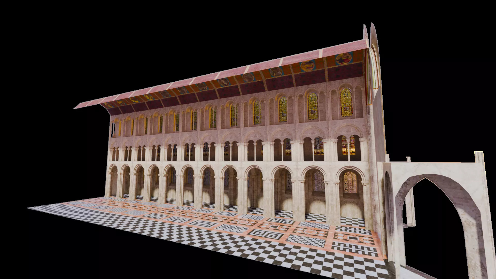 Cathedral Romanesque Nave Low-poly 3D model_3