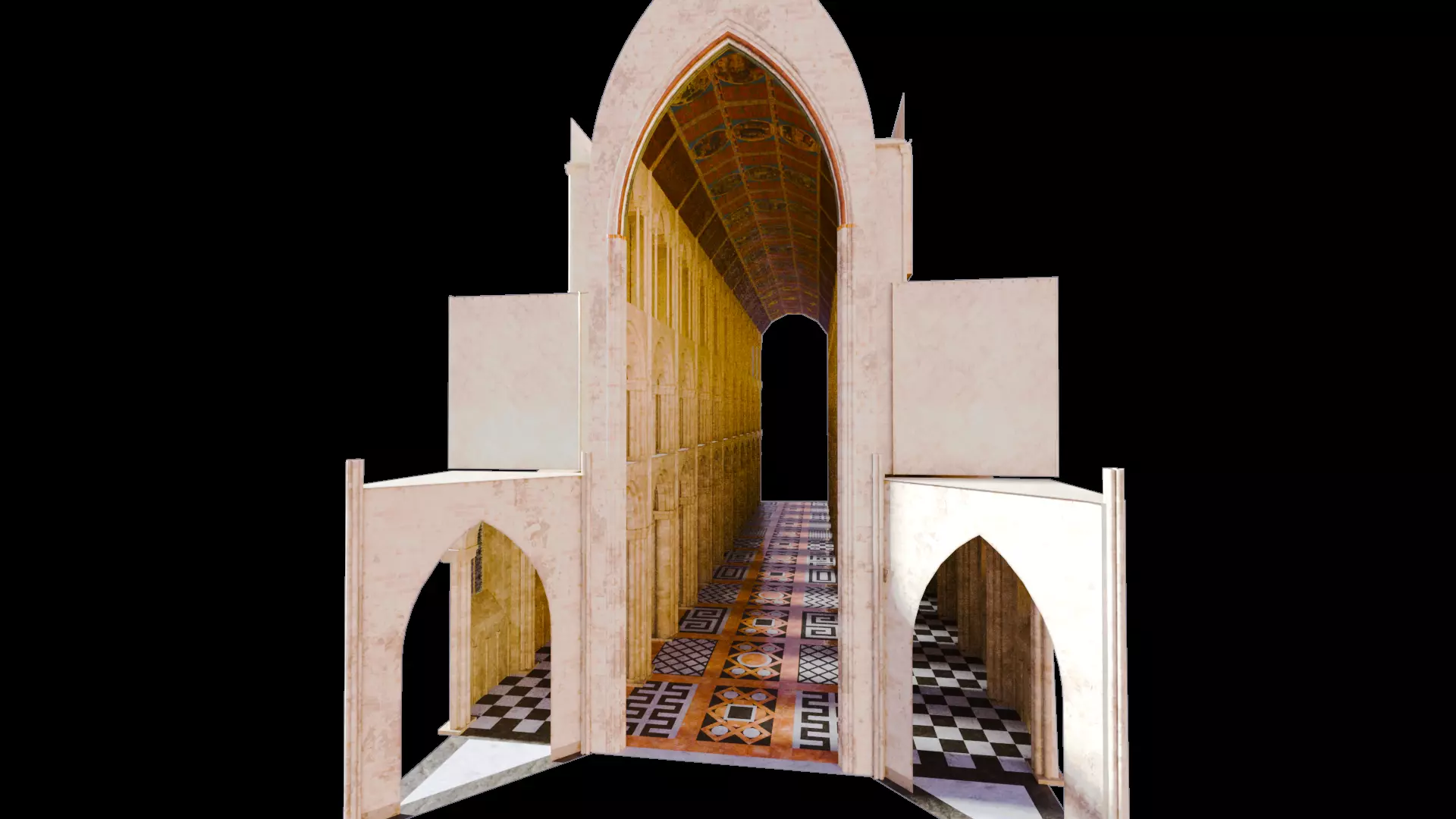 Cathedral Romanesque Nave Low-poly 3D model_2