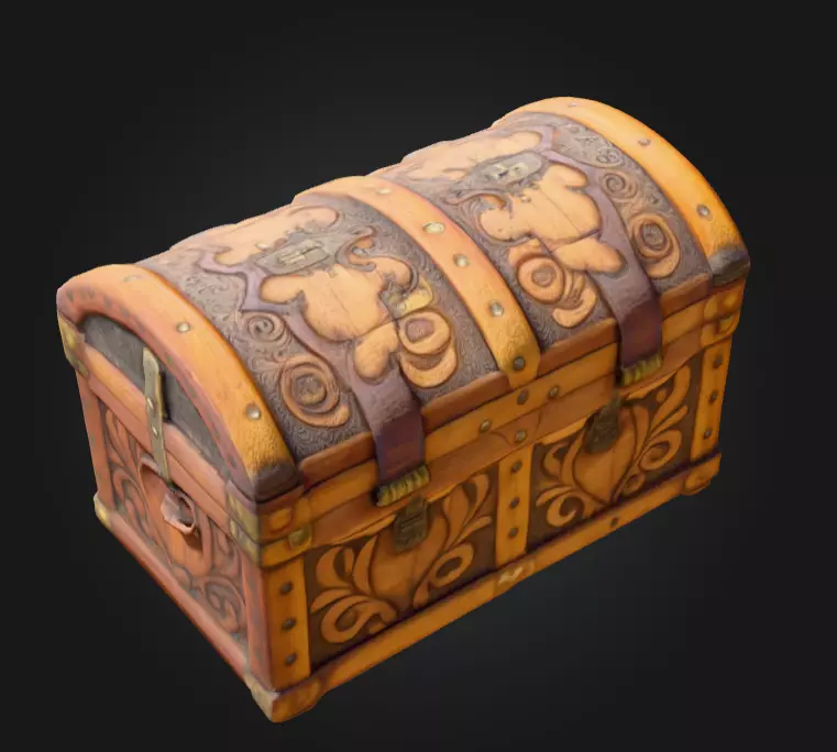 Antique Treasure Chest Low-poly 3D model_3
