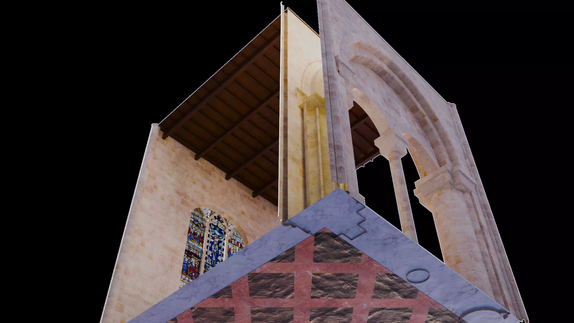 Cathedral Romanesque Nave MIDDLE - ONLY Low-poly 3D model_14