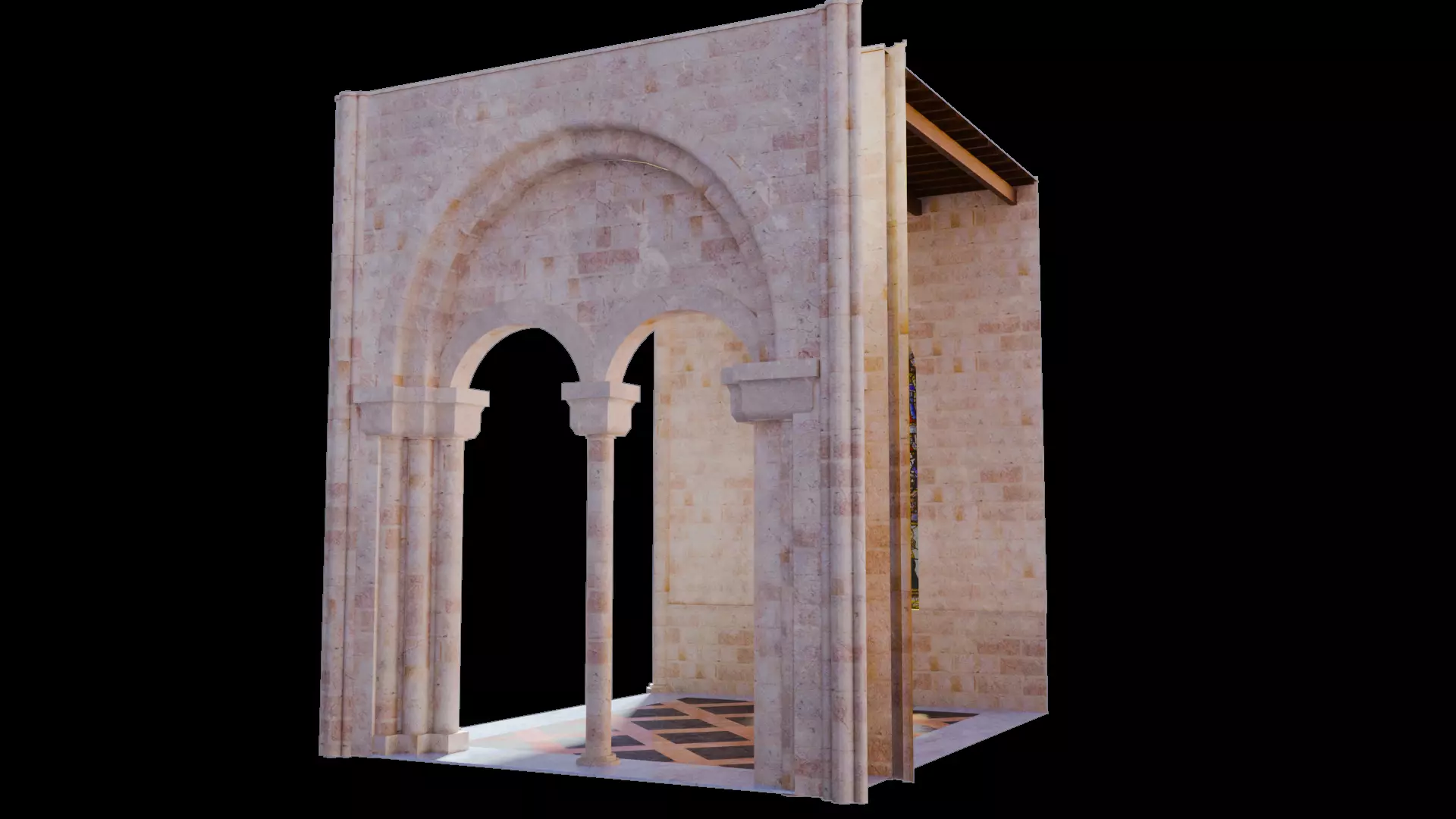 Cathedral Romanesque Nave MIDDLE - ONLY Low-poly 3D model_2