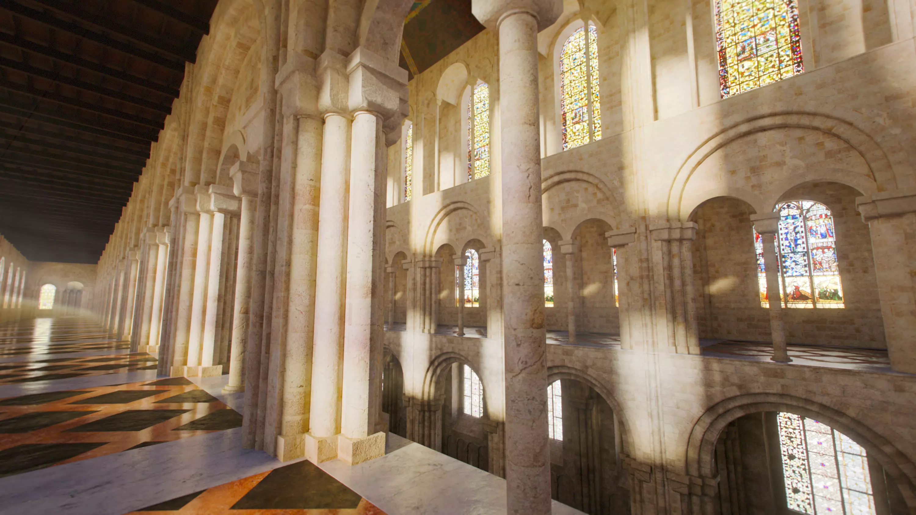 Cathedral Romanesque Nave MIDDLE - ONLY Low-poly 3D model_8