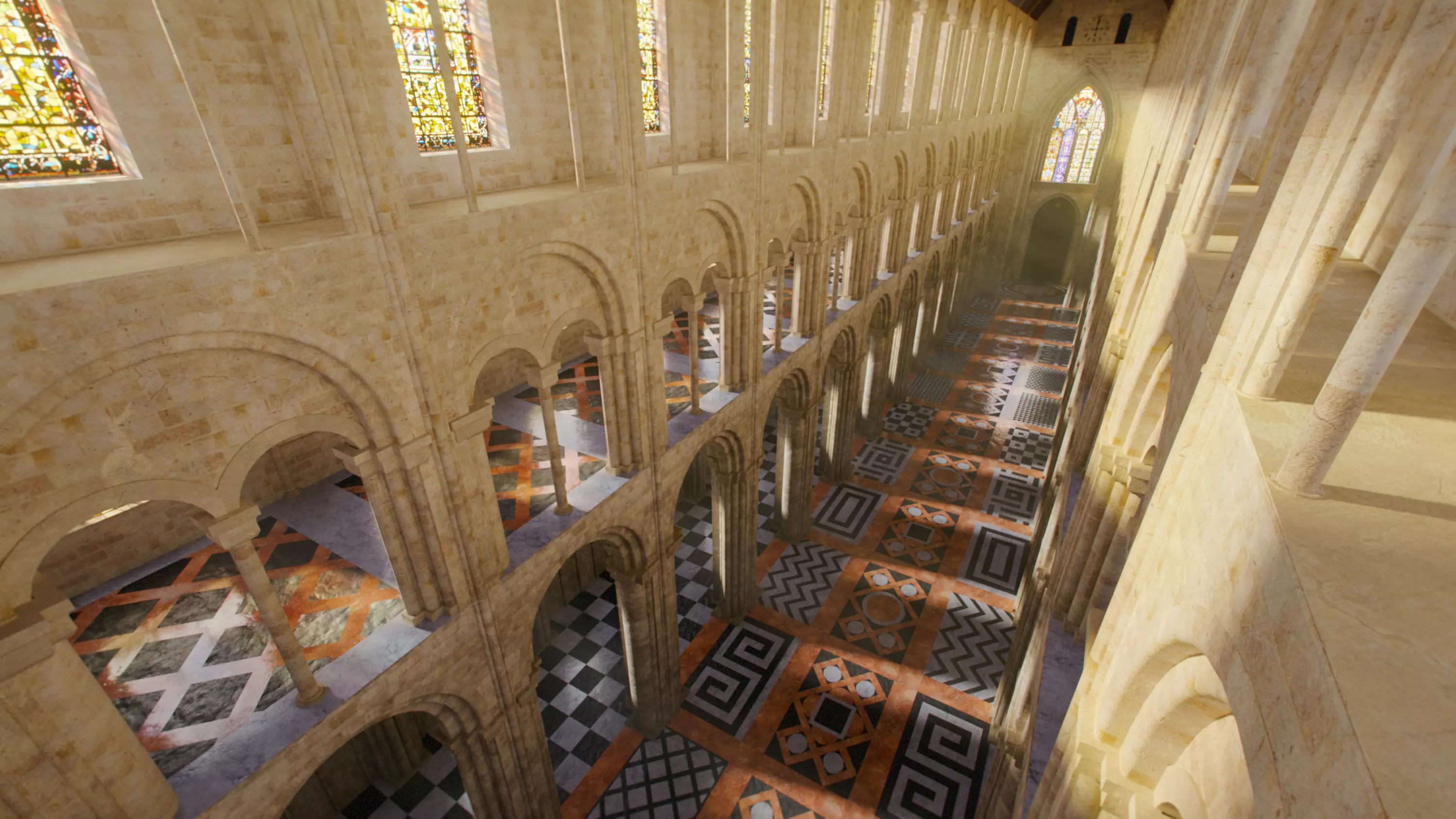 Cathedral Romanesque Nave MIDDLE - ONLY Low-poly 3D model_9