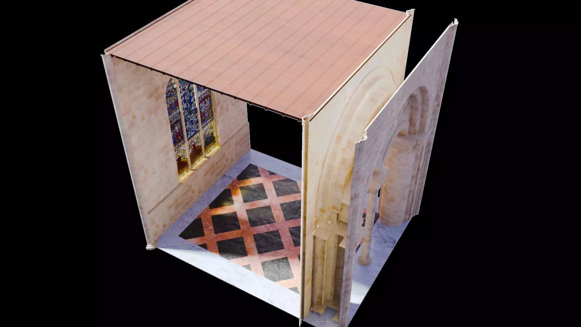 Cathedral Romanesque Nave MIDDLE - ONLY Low-poly 3D model_5