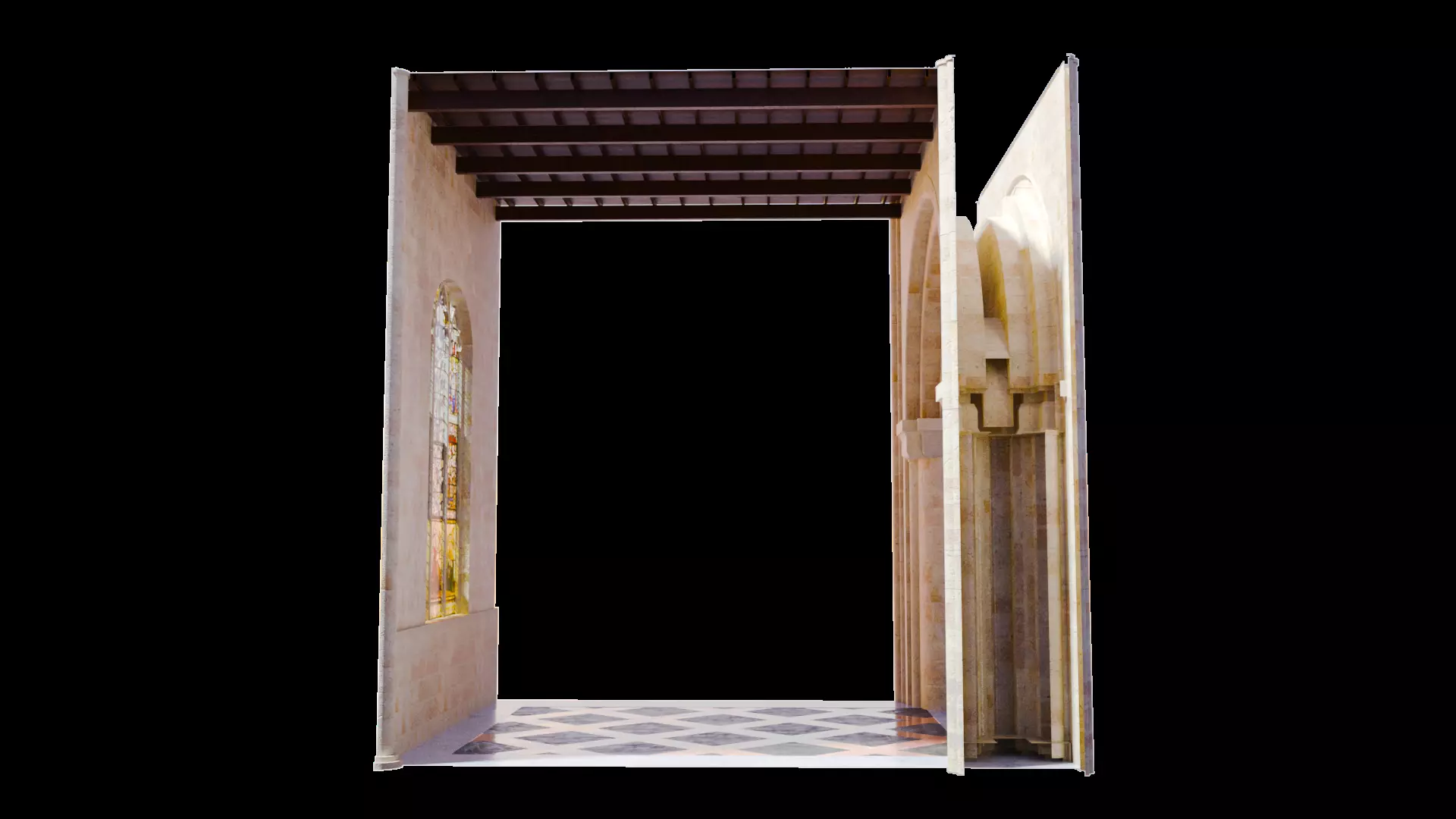Cathedral Romanesque Nave MIDDLE - ONLY Low-poly 3D model_10