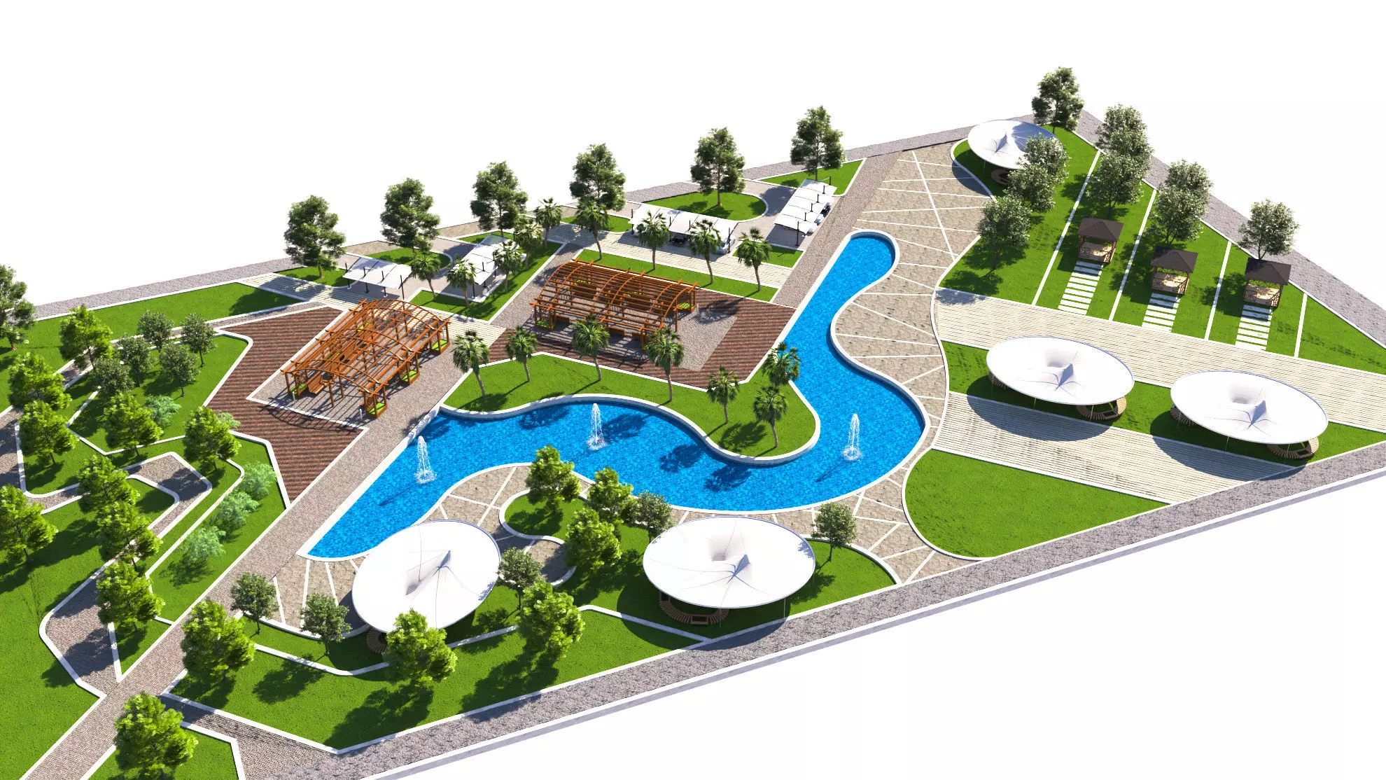 Modern Park and Recreation Area 3D Model Low-poly 3D model_3