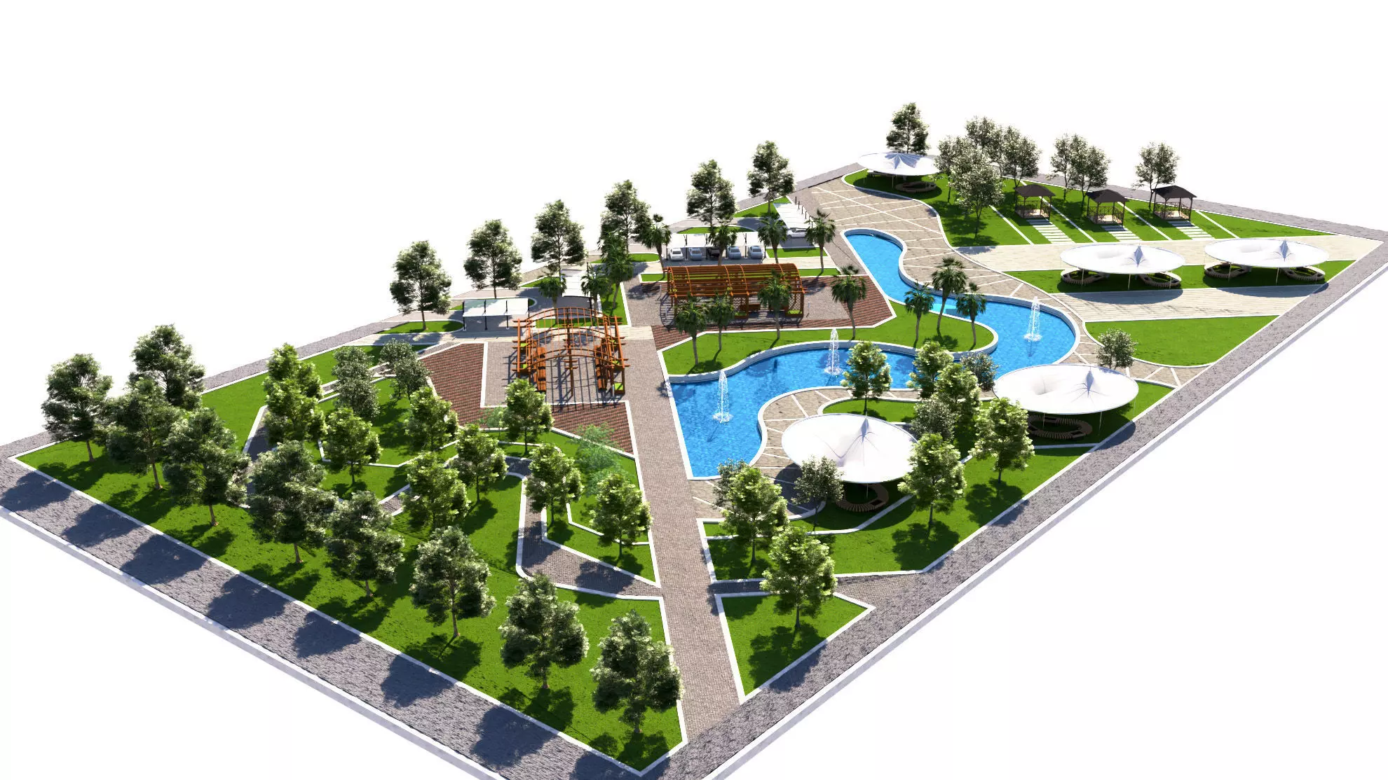 Modern Park and Recreation Area 3D Model Low-poly 3D model_0